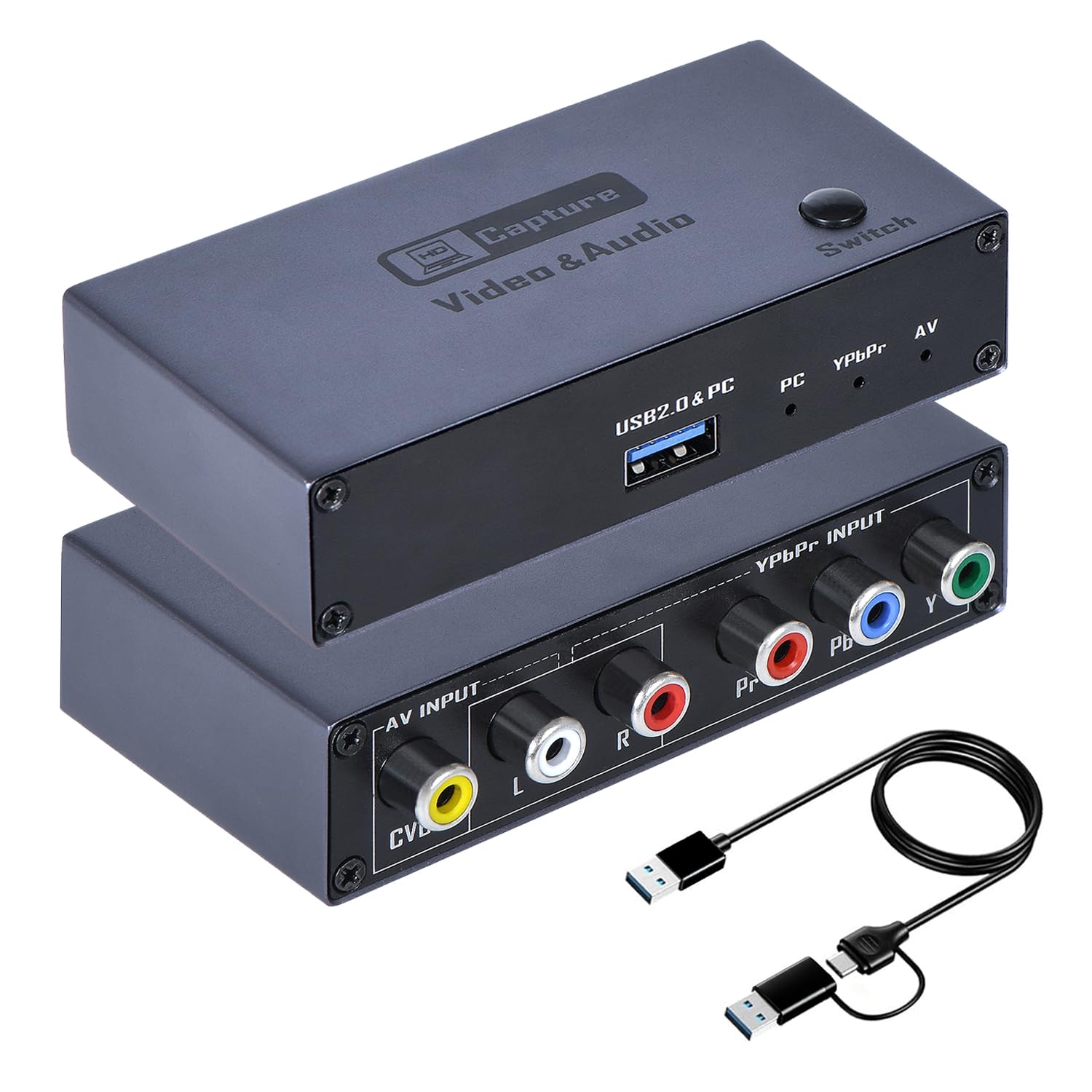 2026 aggiornato VHS RCA YPbPr a convertitore digitale, 1080P 60Hz Component Composite Audio Video a USB Scheda di acquisizione video per VHS VCR DVD PS2 Wii N64, compatibile con Windows, Mac, Linux