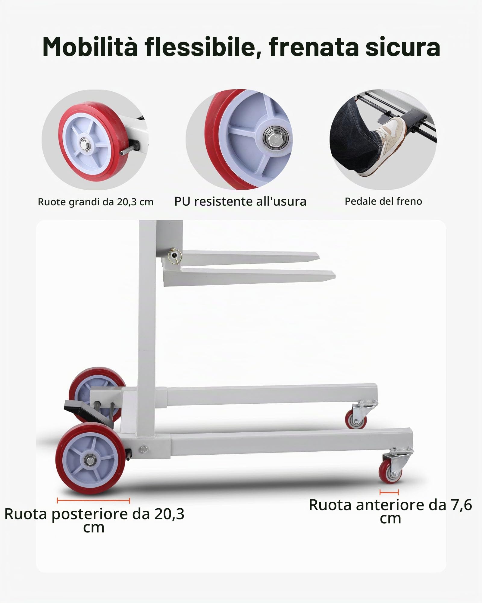 VEVOR Carrello Elevatore a Verricello, Altezza di Sollevamento di 178 cm, Carrello Elevatore a Verricello Manuale a Transpallet con Capacità di 249,93 kg, con Ruote e Forca Regolabile