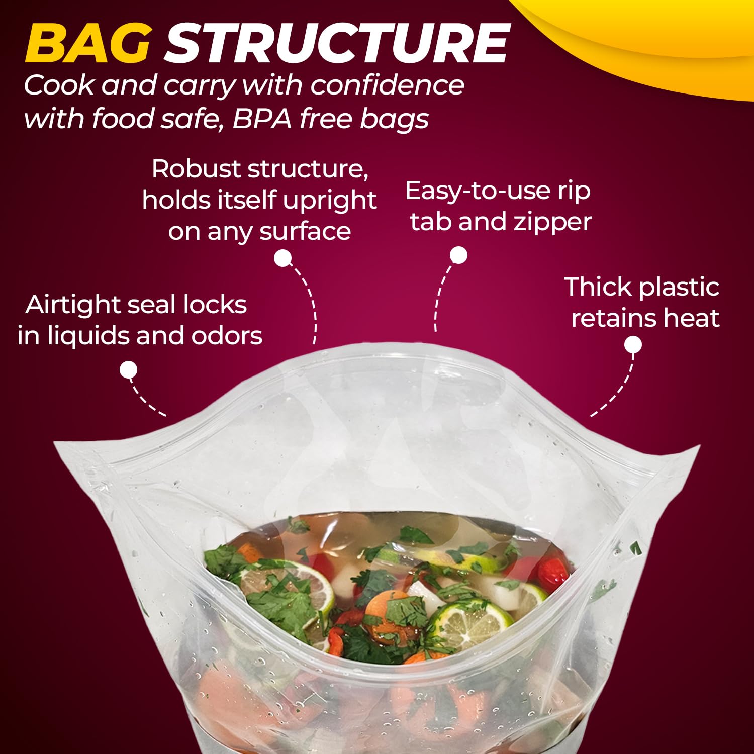 Bolsa de cocina doble para prevención de fugas para calentador de alimentos de escape y olla de manguito – Alimentos húmedos y secos – a prueba de derrames, sellado de olor, grado libre de BPA 5