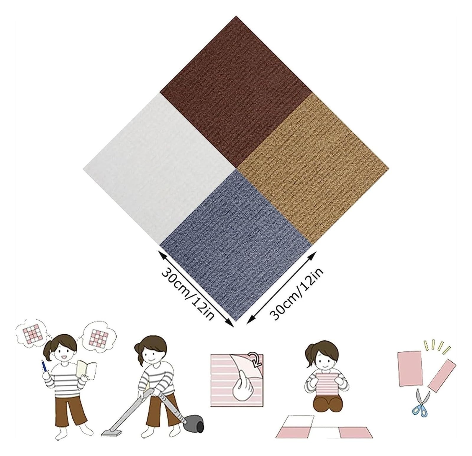 dalles de moquette, Dalles de moquette auto-adhésives à décoller et coller(White)