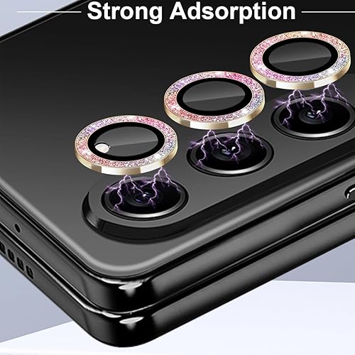 Miniatura 3 de Para Galaxy Z Fold 5 Protector de lente de cámara Glitter Bling Anillo de aleación de aluminio individual 9H Vidrio templado Accesorios decorativos