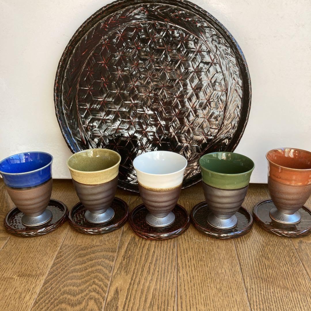 Amazon.co.jp: 鹿野漆器 藍胎漆器 レトロ お盆と土物陶器コップ 漆器
