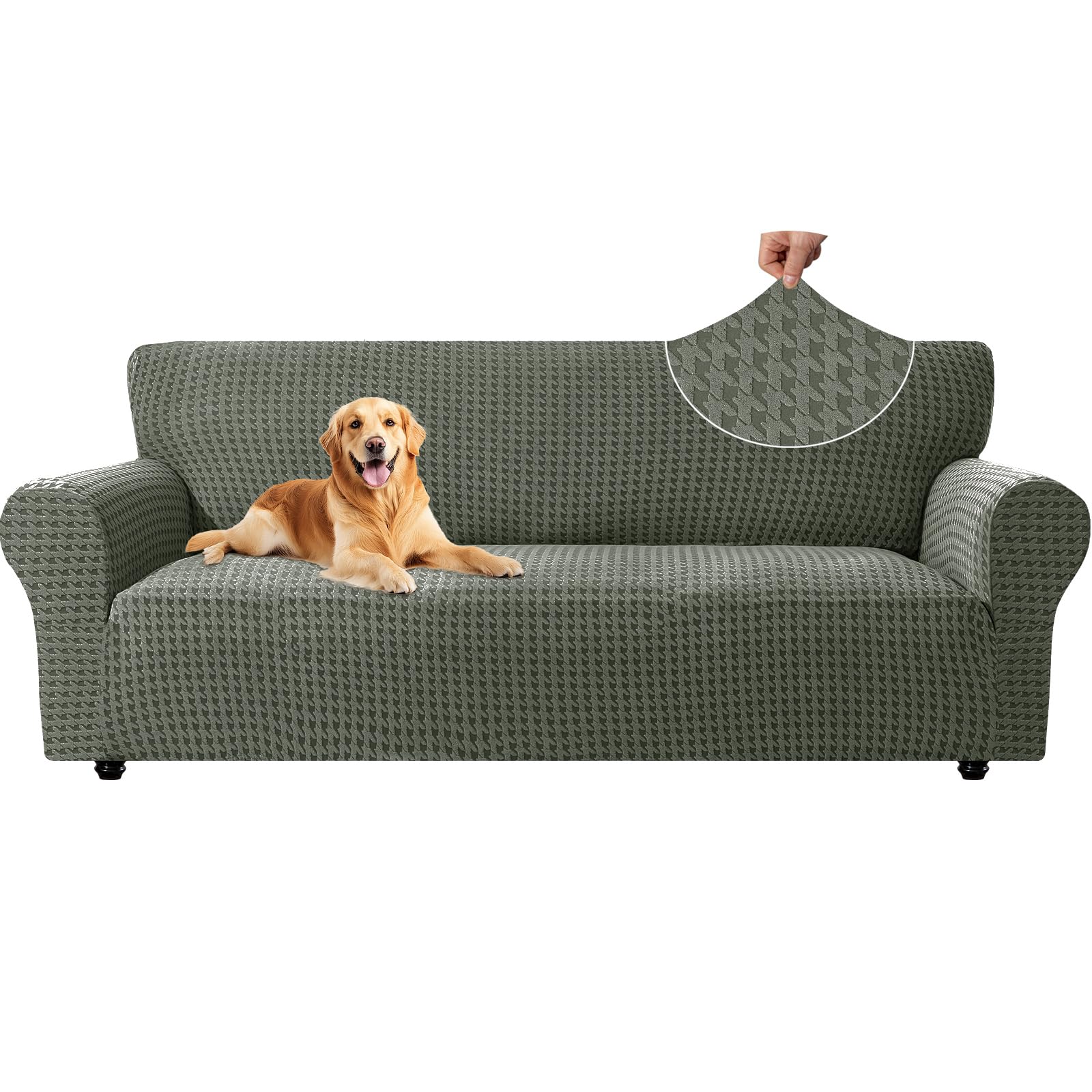 YSTELLAA Natale Copridivano 3 Posti con Braccioli, Copri Divano AntiGraffio Gatto Cani, Copridivani Elasticizzati, Fodera Divano Moderno, Sofa Cover Antiscivolo Antimacchia, Verde Militare