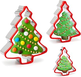 Sponsored Ad - Grlifbaw Christmas Tree Cookie Cutters 3PCS, Stainless Steel Christmas Cookie Cutter Tools with Red Environ...