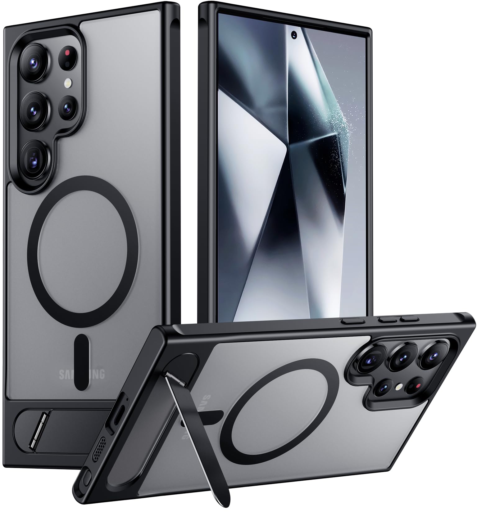 Temdan Magnetic for Samsung Galaxy S24 Ultra Case, [Innovate Stand][Military Grade Drop Protection][Non Slip][Translucent Matte] Shockproof Phone Case for Galaxy S24 Ultra 6.8" 2024 -Black