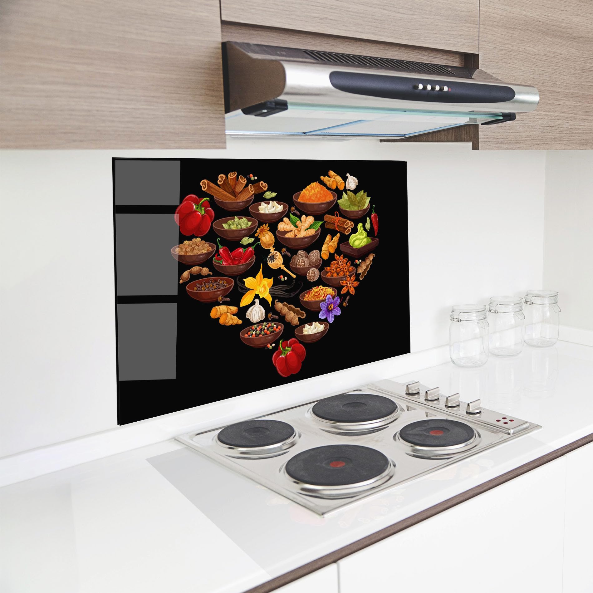 ARTHUB® Crédence de Cuisine en Verre 70x100 cm, Seasoning Heart | Protection Contre Les éclaboussures, Revêtement Mural en Carreaux, Plaque en Verre, Verre trempé, Aliments, Épices