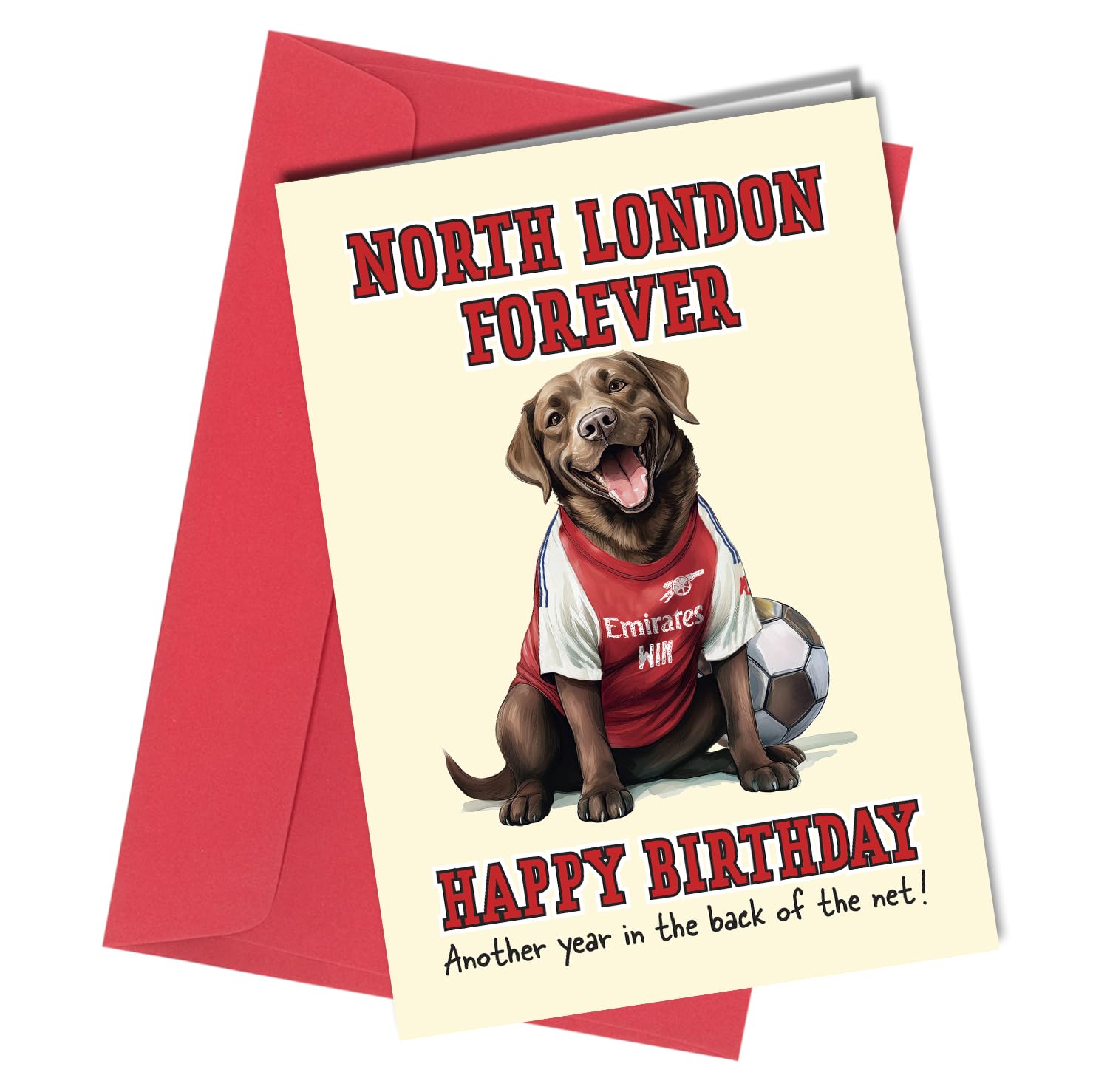 Biglietto Compleanno Arsenal FC Con Labrador – "North London Forever" – Cartoncino 350g/m² – Oscar Finks