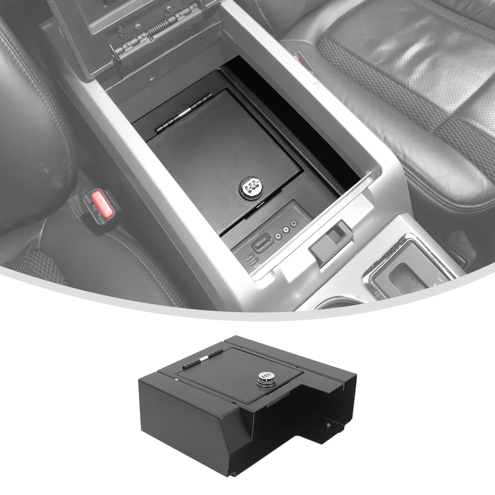 Linskip Console Safe Storage Compatible with 2009-2014 Ford F150 Raptor Accessories, for F-150 Security Console Insert, Console Vault for F150 Interior Accessories(Black)