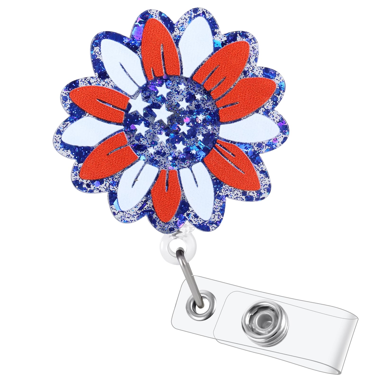 Cute Sunflower Badge Reel, 4th of July Retractable ID Card Badge Holder, Name Tag Work Badge Clip for NICU ICU RN LPN CNA MA ER Night Shift Nurse Nursing Student OB/GYN L&D Doctor Teacher, Nurse Gifts โ image 1