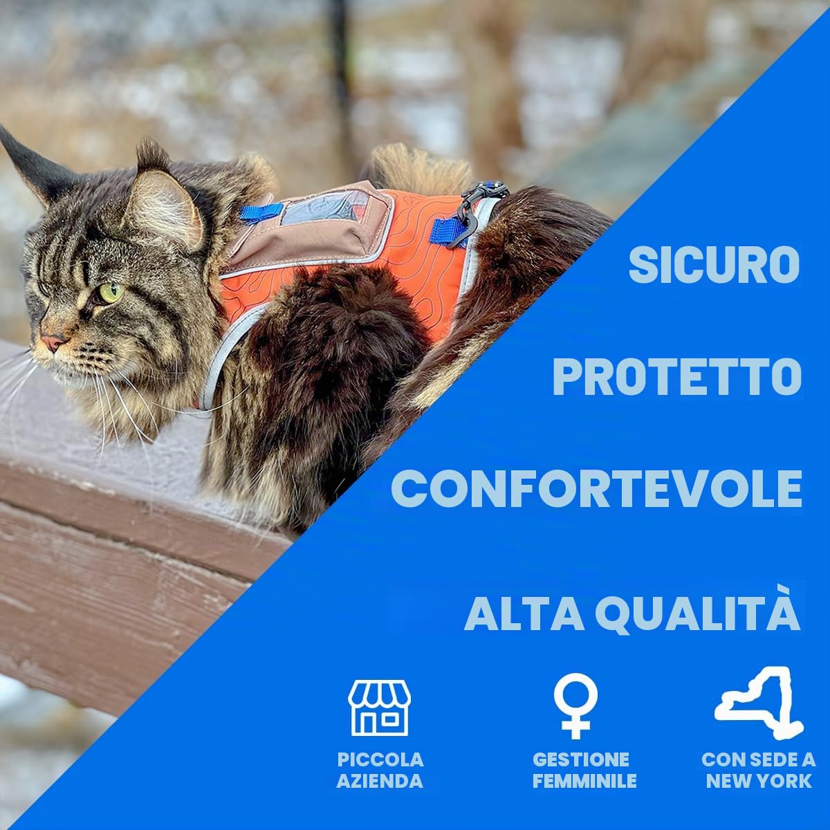 TRAVEL CAT The Pathfinder - Pettorina per gatti con tasca per localizzatore GPS, alimentata da Tractive, a prova di fuga, per gatti piccoli e grandi, gattini (arancione, L)