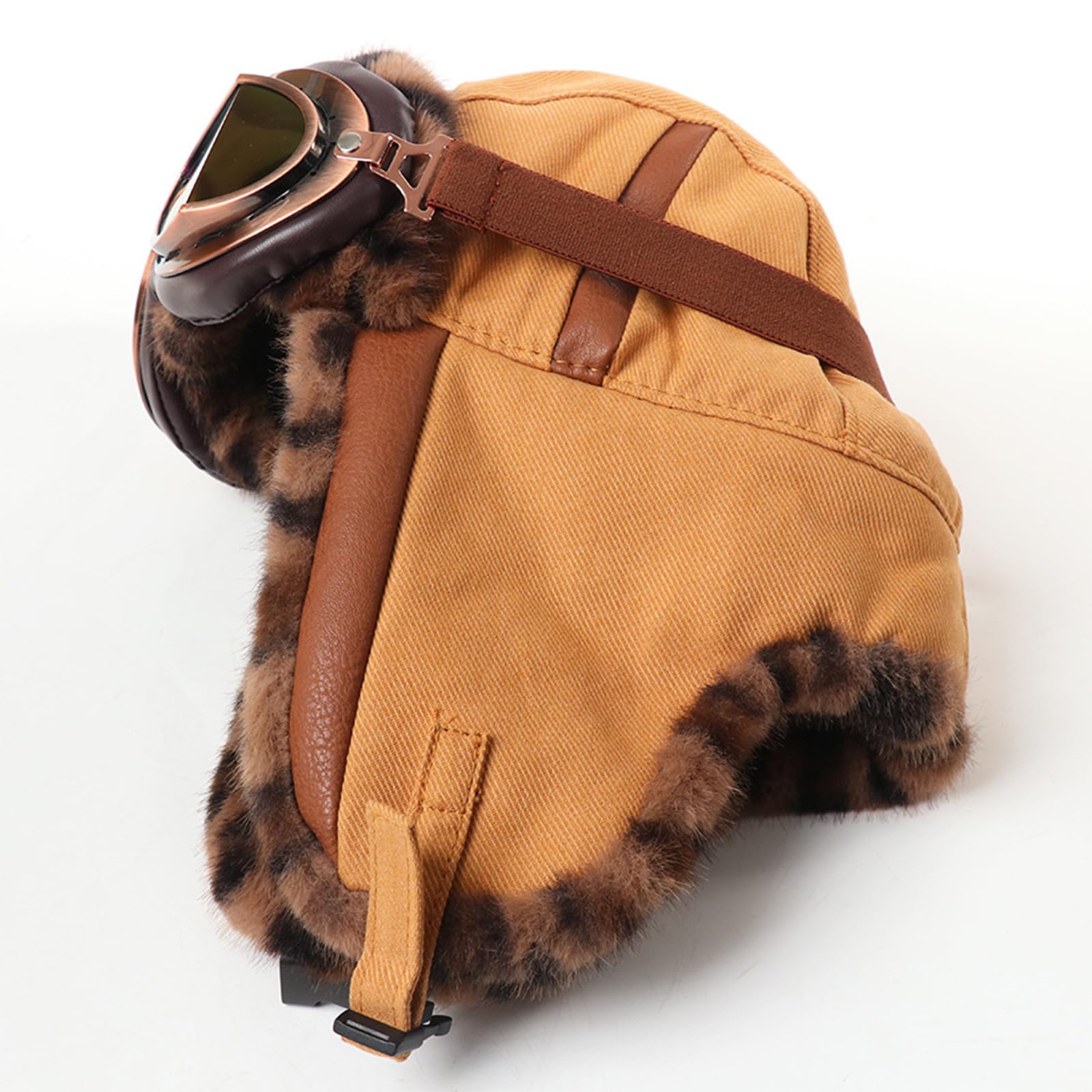 Cuffia invernale reversibile con motivo leopardo esterno in morbido tessuto regolabile per escursionismo campeggio attività invernale morbida pelliccia antivento