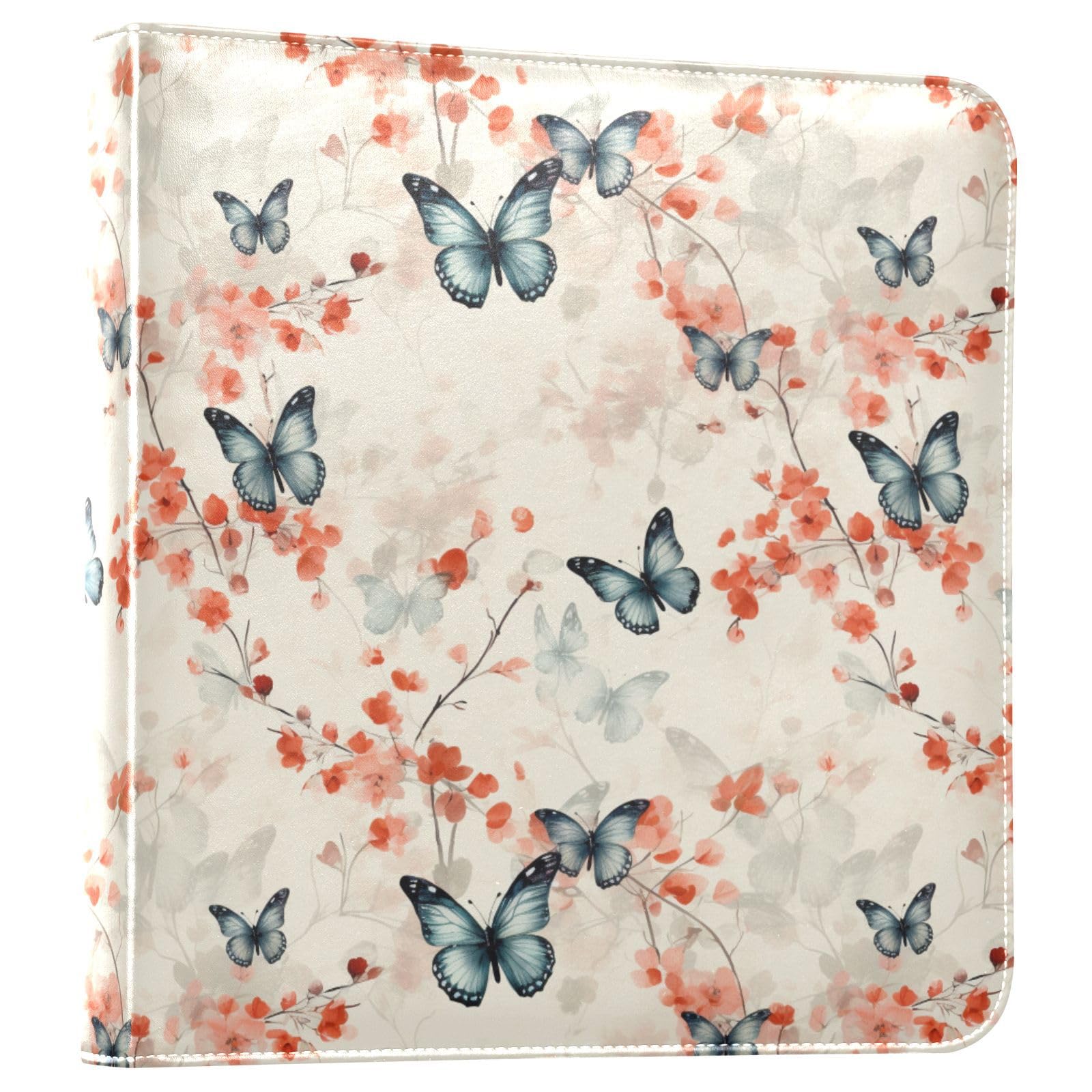 JIPONI Dark Butterflies with Blooming Flowers Large Photo Album, DIY Leather Cover Scrapbook Albums for 4x6 5x7 6x8 Pictures, Self Adhesive Memory Book for Wedding, Baby, Family