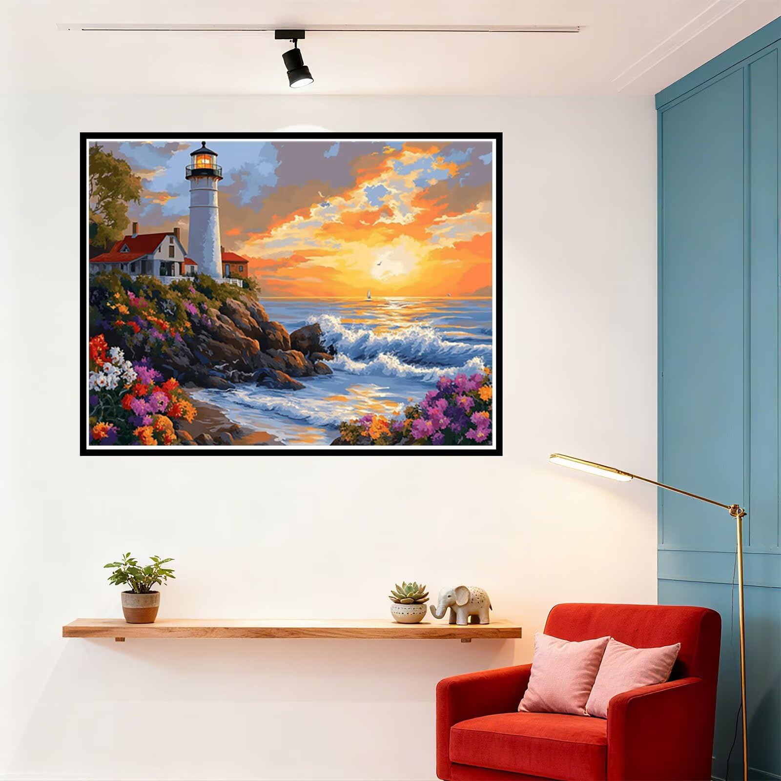 Peinture Numero Adulte Mer Coloriage par Numero Adulte Phare DIY Paint by Numbers, avec Pinceaux Peinture Loisir Creatif Enfant Numéro D'art Cadeau Femme, Pour Decoration Maison Murale 70x90cm H - 621