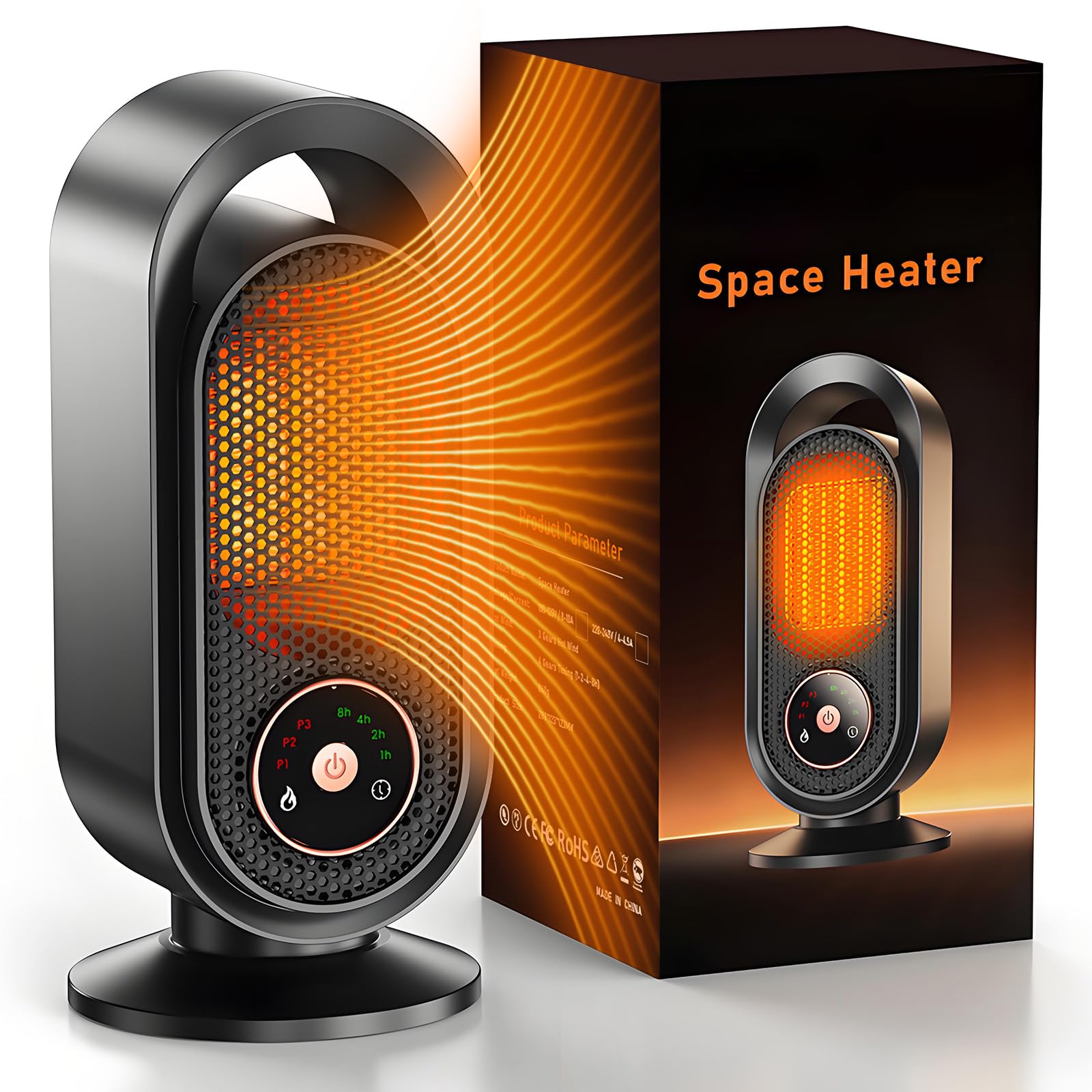 Calefactor Bajo Consumo, Radiador Electrico, Calentador Cerámico PTC, Táctil, Protección contra Vuelcos y Sobrecalentamiento, para Interiores, Baño, Oficina, Hogar, Dormitorio (B)