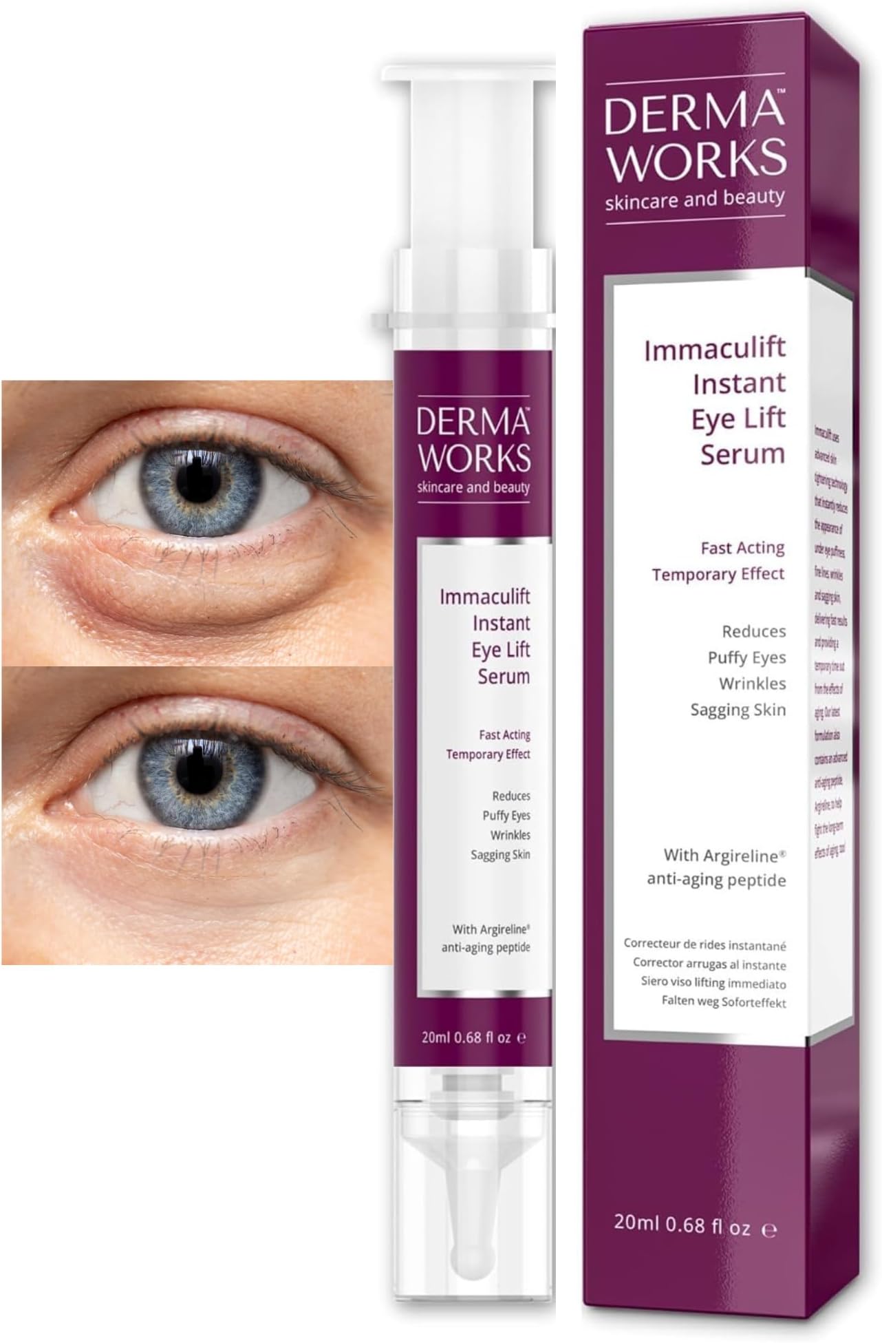 IMMACULIFT INSTANT FACE LIFT CREAM - Eye Bags Treatment for Men & Women - Temporary Instant Eye Tightener with Argireline Serum - Face Tightening and Lifting - Corrector de Ojeras by DERMAWORKS