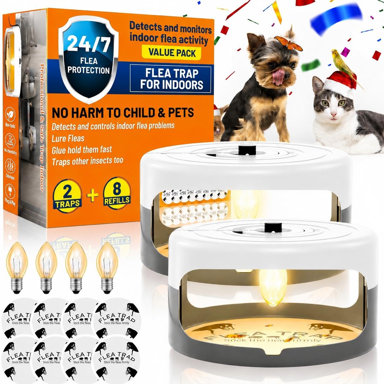 Photo 1 of 2 Pack Flea Traps for Inside Your Home, Indoor Flea Traps with 8 Sticky Pads, Flea Monitoring Trap for Home, Sticky Insect Catcher for Fleas, Moths & Gnats