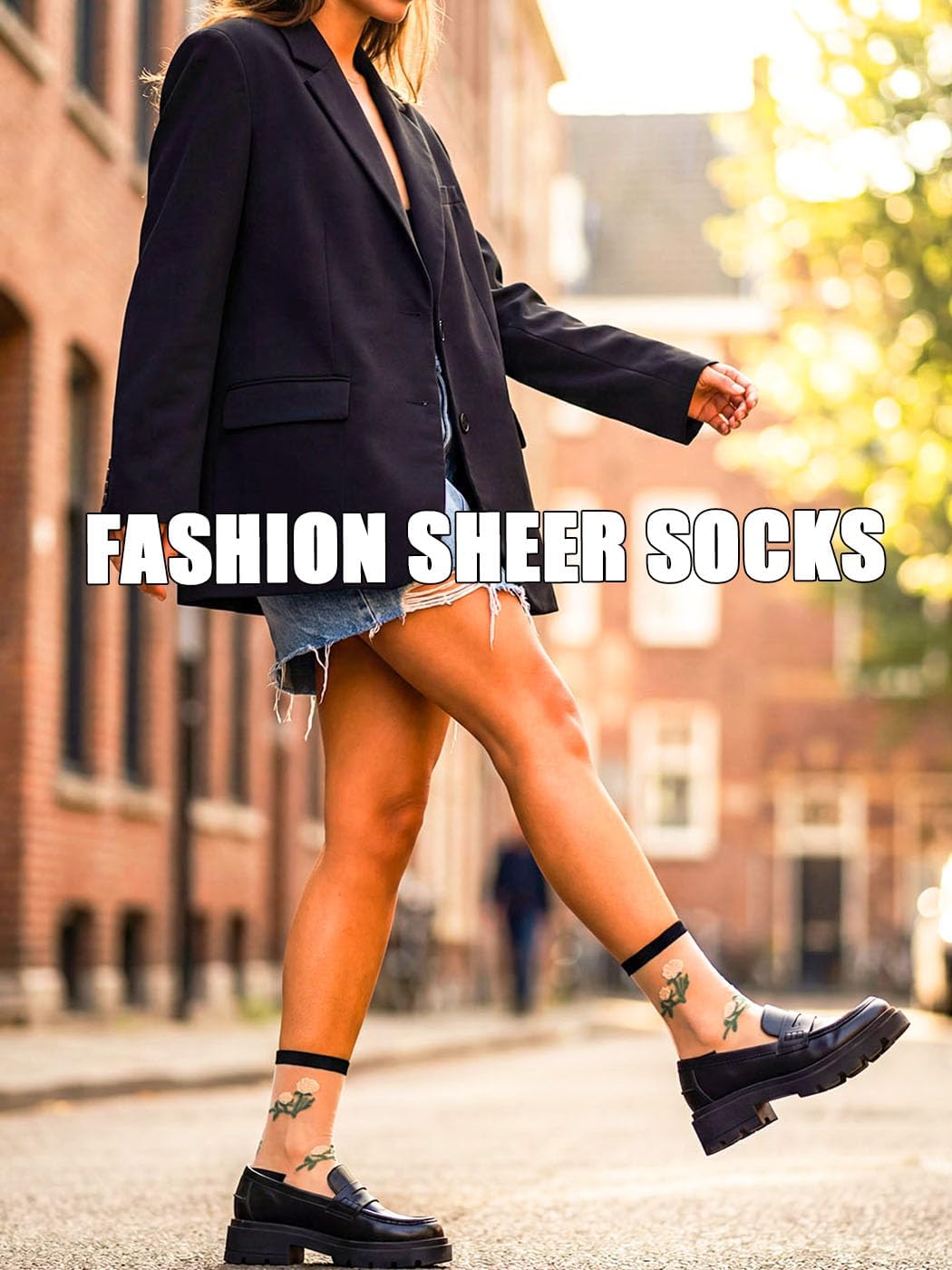 Campsis Floral Sheer Ankle Socks Patterned Sheer Sock for Women(5 Pairs)