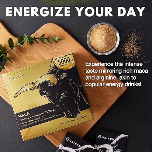 Miniatura 7 de DAIKEN Polvo de raíz de maca peruana extra fuerte, 15,000 mg, mezcla de maca gelatinizada negra, roja y amarilla con L-Arginina (2,500 mg) para