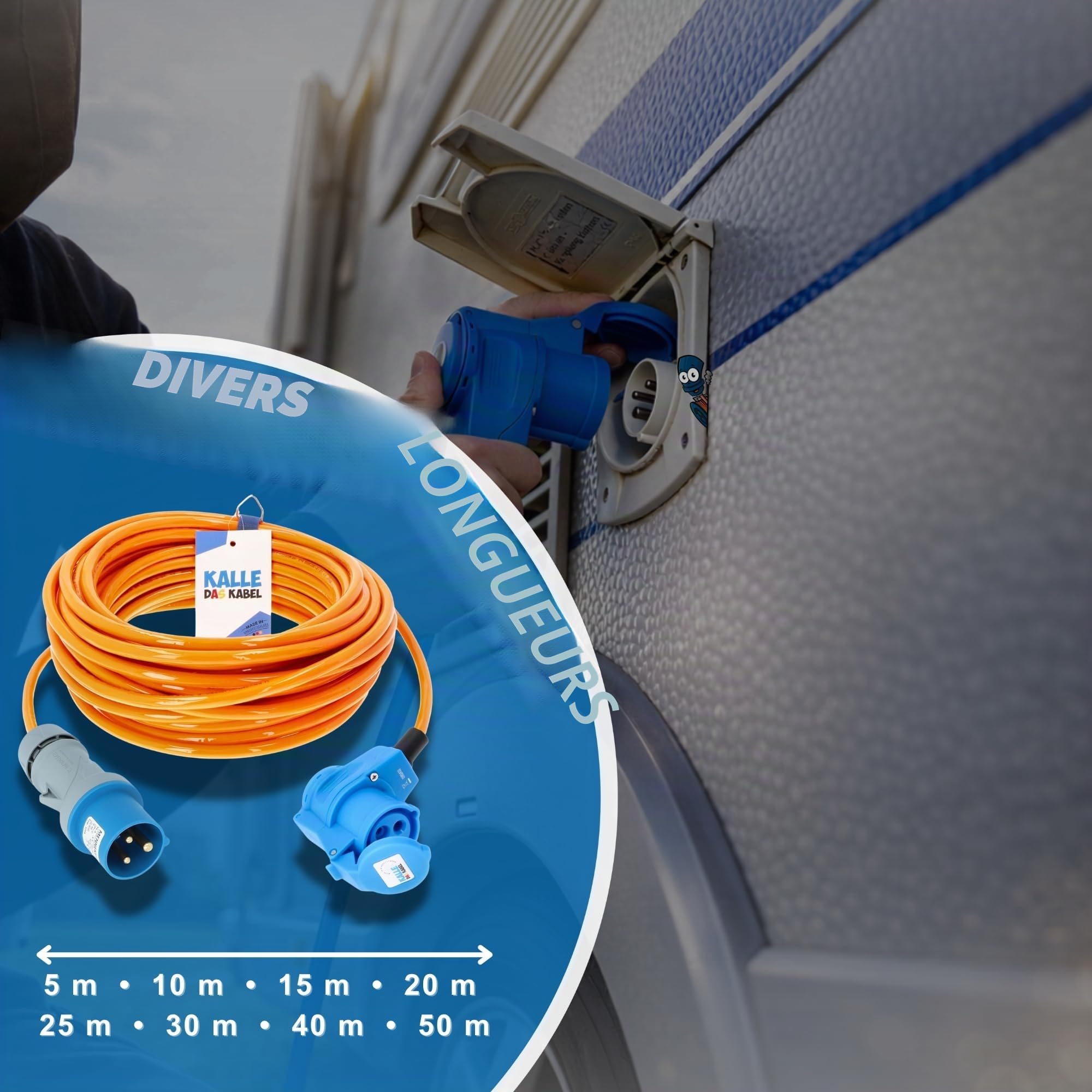 KALLE DAS KABEL Rallonge CEE Kalle Blue Signal - 2,5 mm² - Coudé - Pour industrie, construction, bateau, womo, camping - Câble premium à âme pleine - 20 m