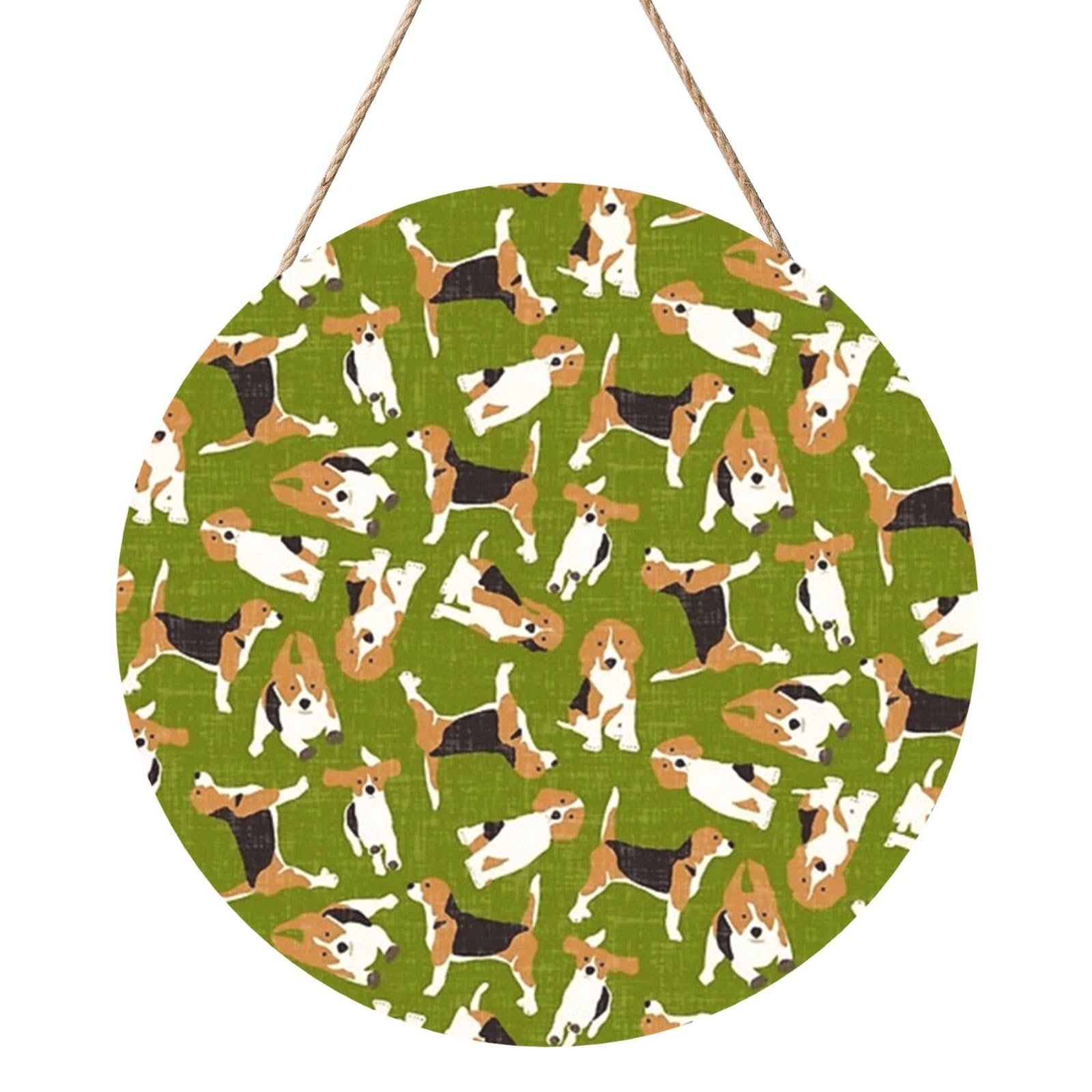 InOmak Beagle Scatter Green, Round Wood Panel Painting 12 in, Wall Hanging Painting For Home