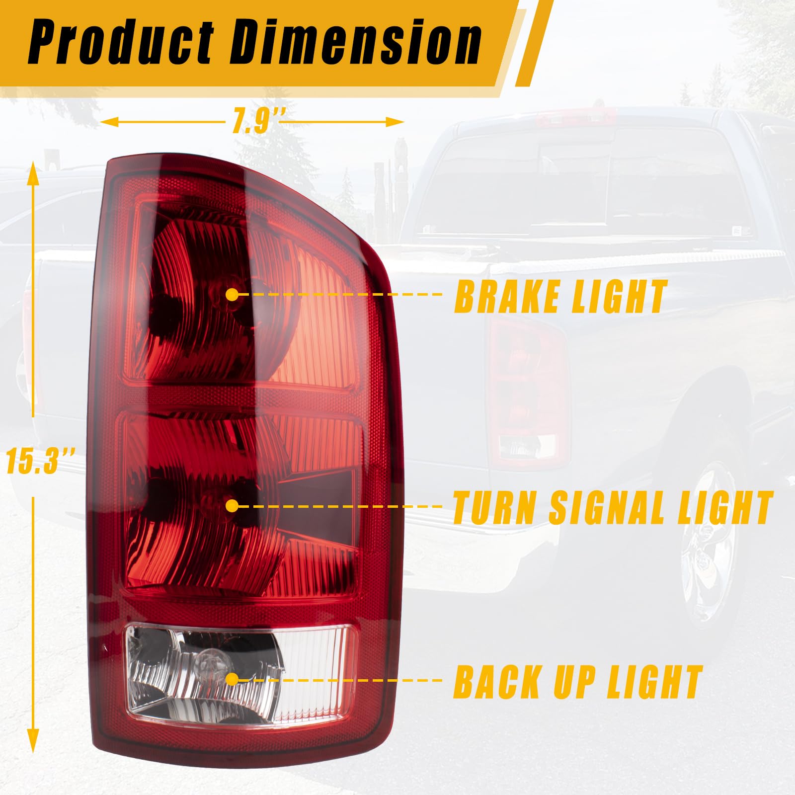 Boine Tail Light Compatible With 2002 2003 2004 2005 2006 Dodge Ram 1500 2500 3500 Rear Light Brake Lamps - Bulb and Harness Included Replaces CH2800147 CH2801147