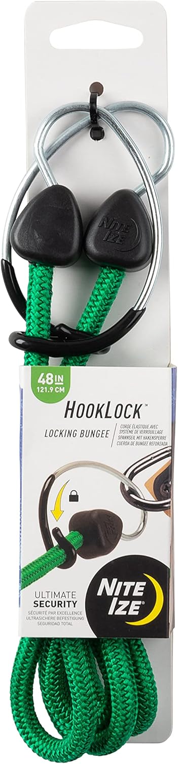 Nite IZE HookLock Bungee Cord With Steel Locking Hook, Premium 48 Inches, Green