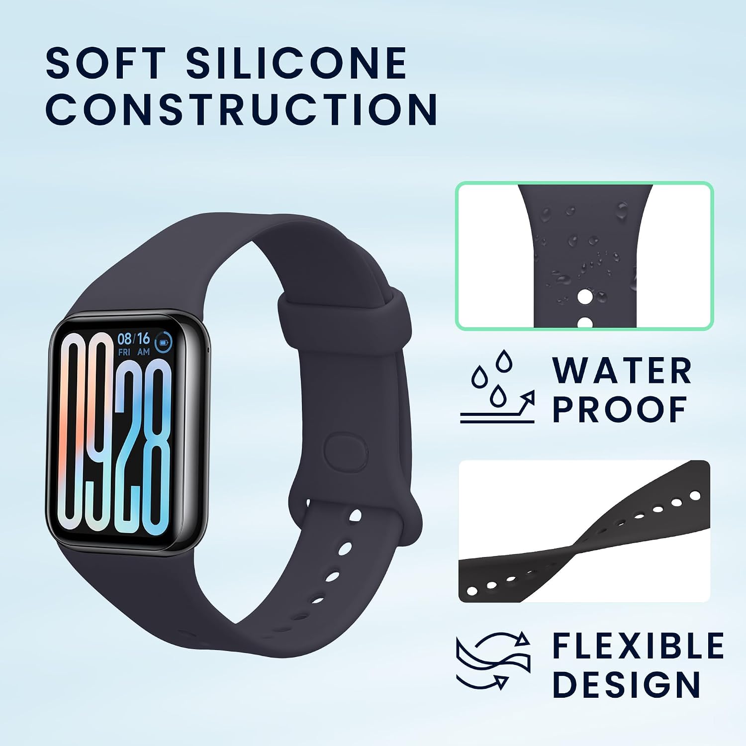 kwmobile Straps Compatible with Xiaomi Mi Band 8 Pro Straps - 2x Replacement Silicone Watch Bands image 4