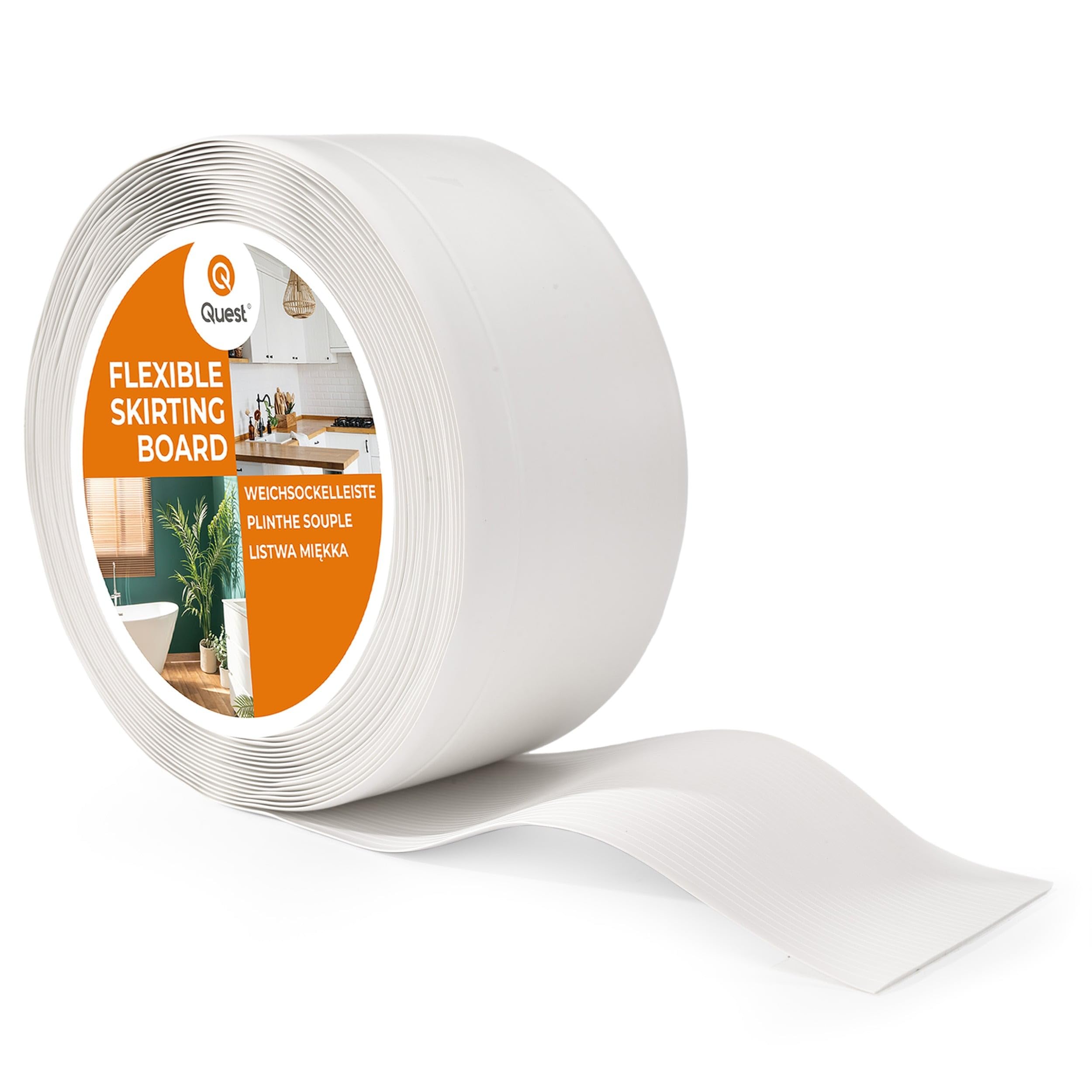 Quest Plinthe Souple PVC 100 x 25 mm Imperméable - Blanc, 25 m