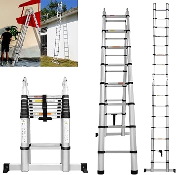 Aluminium Telescopic Folding Ladder 5 Metre with Stabilizer, 16.5ft Max Load 330lbs