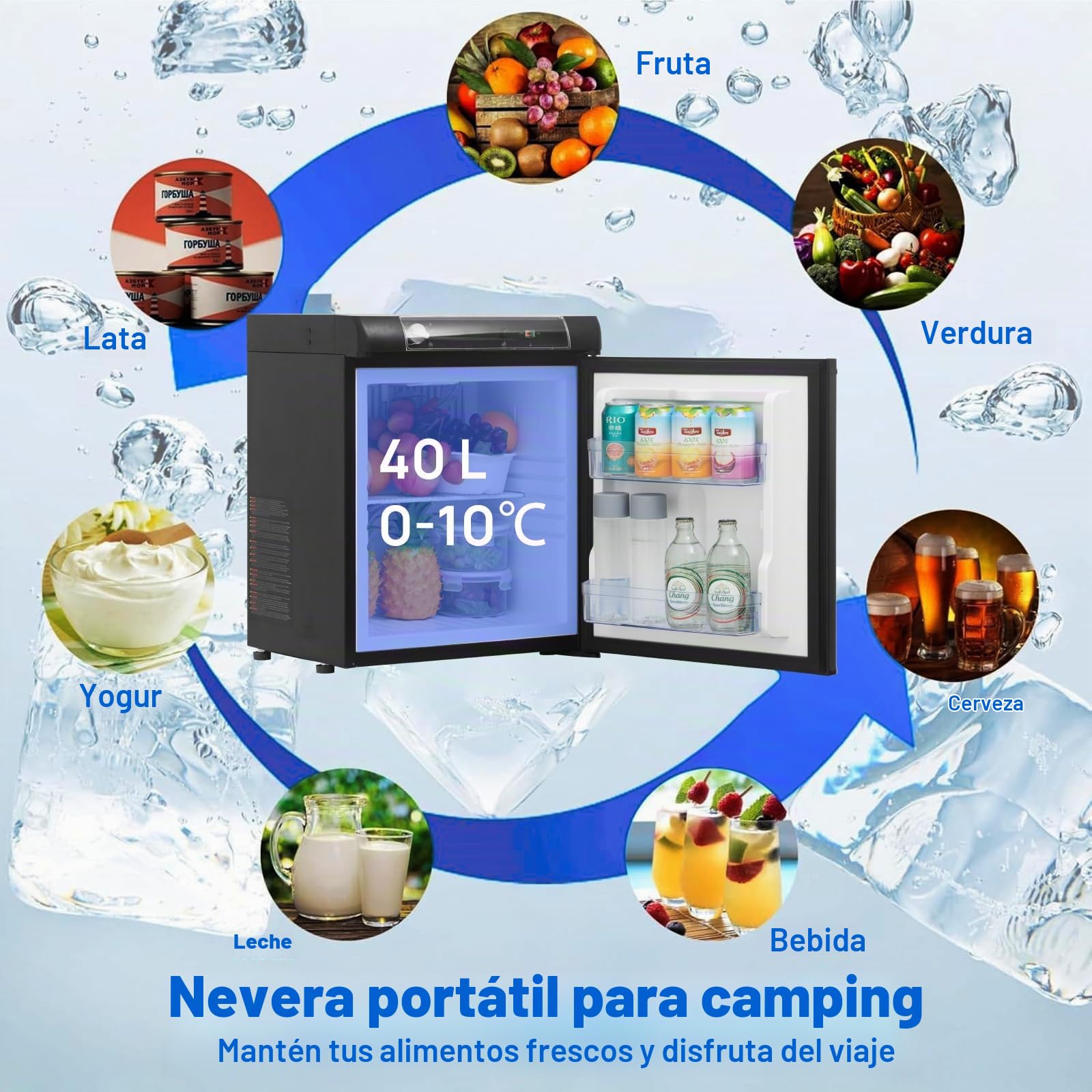 Smad Nevera Camper 40L, Nevera Trivalente-Gas 12V 230V, Camping Frigorifico Trivalente para Caravanas, Autocaravanas, Furgonetas, Garajes, Camiones, Casas Móviles, Sin Ruido, Absorción