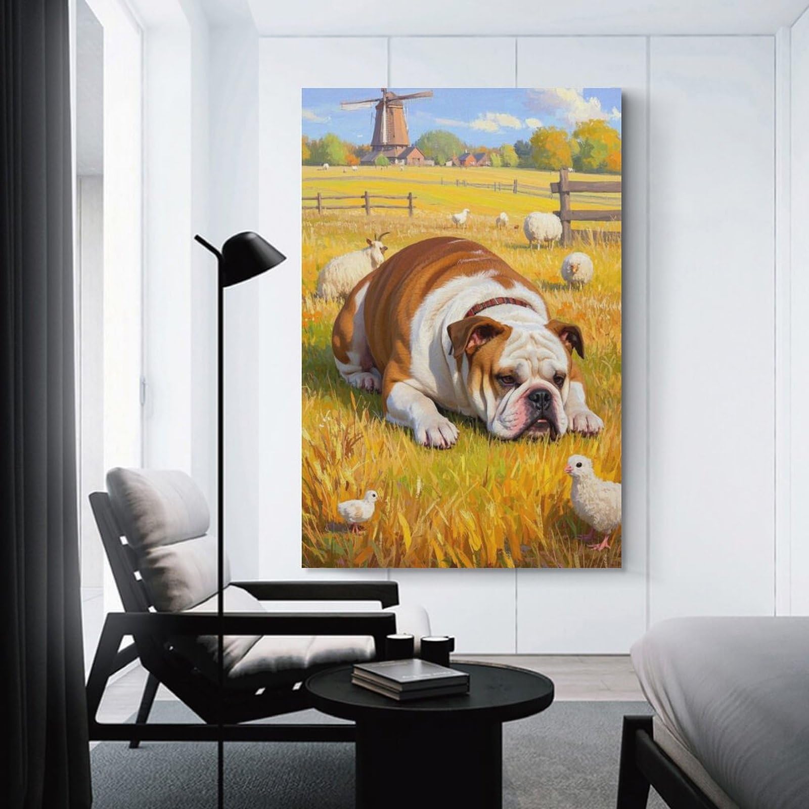 KOURT Poster su tela con bulldog francese con sigaro animale, decorazione per camera da letto, decorazione per camera da letto, decorazione per ufficio, regalo senza cornice: 60 x 90 cm