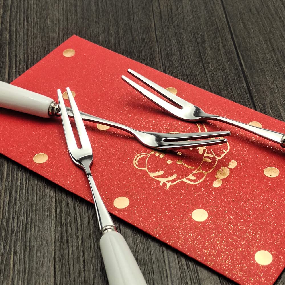 MEIYAHOME Fruit fork Appetizer Dessert Forks Mini Forks 18/10 Stainless Steel Cake fork 8 Packs (Creative Handle material Ceramics) for Party,Banquet,Cocktail, (Set of 8) SUS304