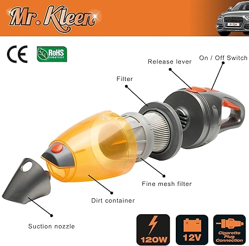 Miniatura 3 de Aspiradora de automóvil Mr. Kleen Accesorios para automóvil, 12 V - 120 W, portátil de mano de alta potencia con accesorios, cable de 12 pies, kit