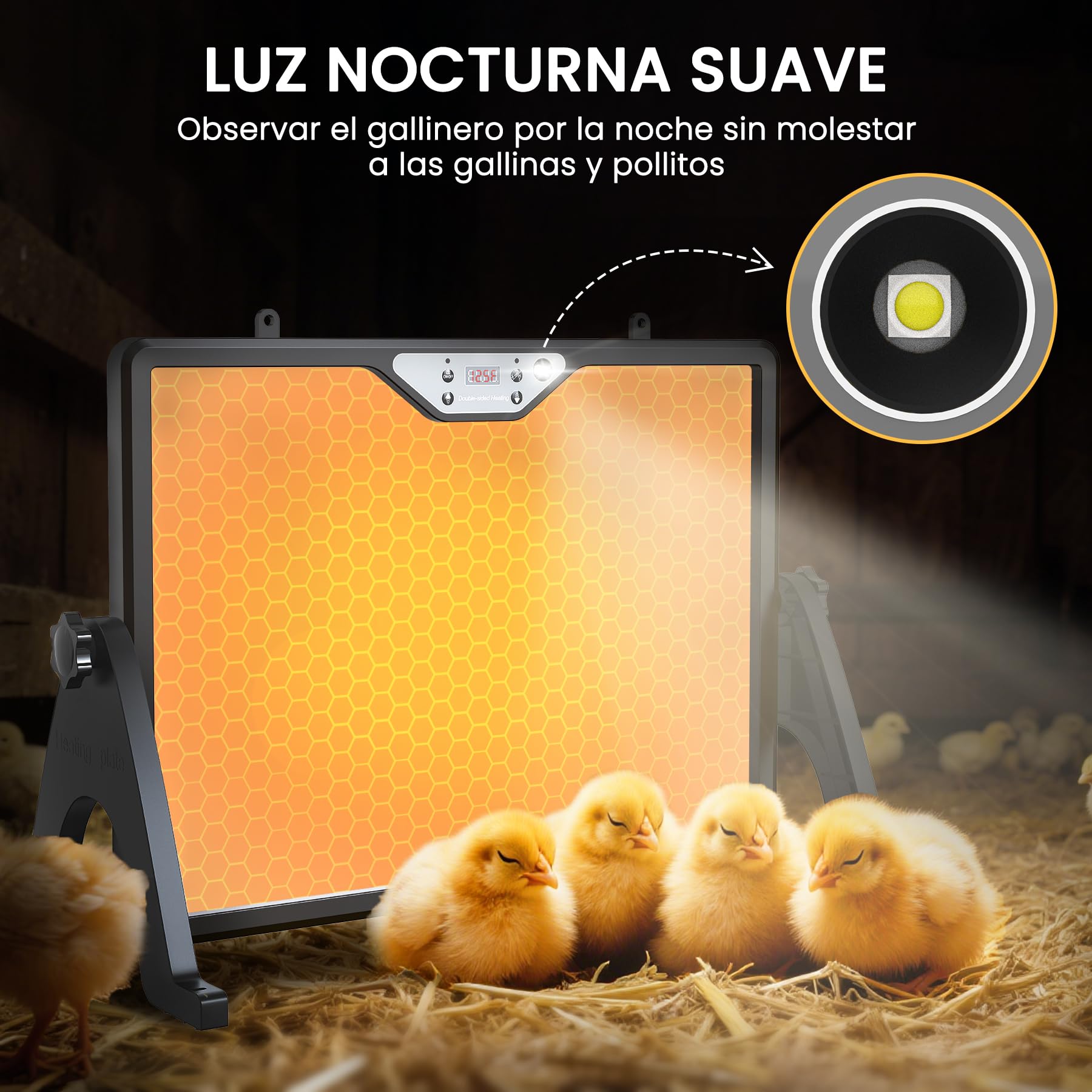INNOLAND Criadora de Pollitos,180W Calentador para Gallineros,Calefacción de Doble Cara, 30°C-75°C Ciclo Programado Iluminación,Placa Calefactora para Pollitos con Contro Remoto y Luz Nocturna