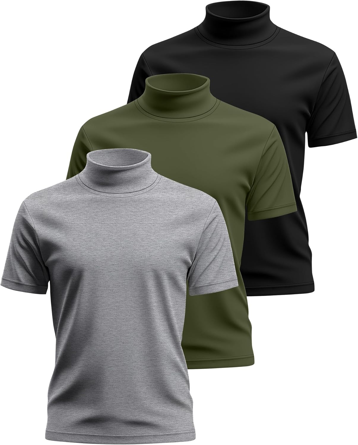 Huukeay 3 Pack Men's Big and Tall Turtleneck Shirt, Cotton Short Sleeve Mock Neck Tops Loose Fit Basic Casual Undershirt Tee - Image 4