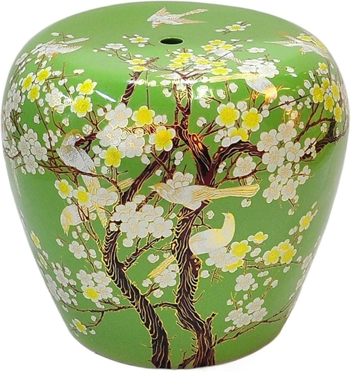 Drum Stool,Garden Stool, Decorative Ceramic Garden Stool, Glazed Hand-Painted Flower and Bird Shoe Changing Stool Drum Stool, Suitable for Outdoor Garden, Living Room, Terrace, Etc.(Green)
