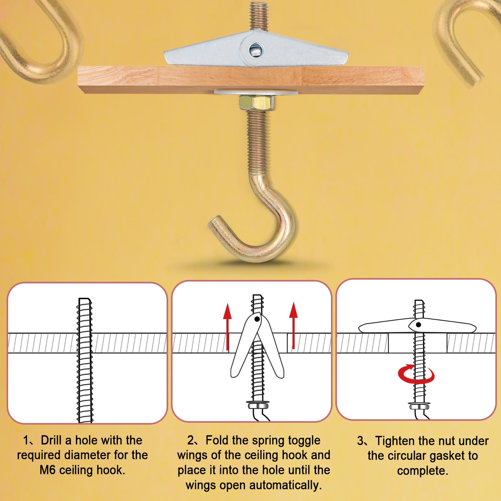 16x Federklapphaken 9 Cm Aus Kohlenstoffstahl – Schmetterlingsspreizanker Für Deckenmontage, Bis 15 Kg Belastung, Platzsparend