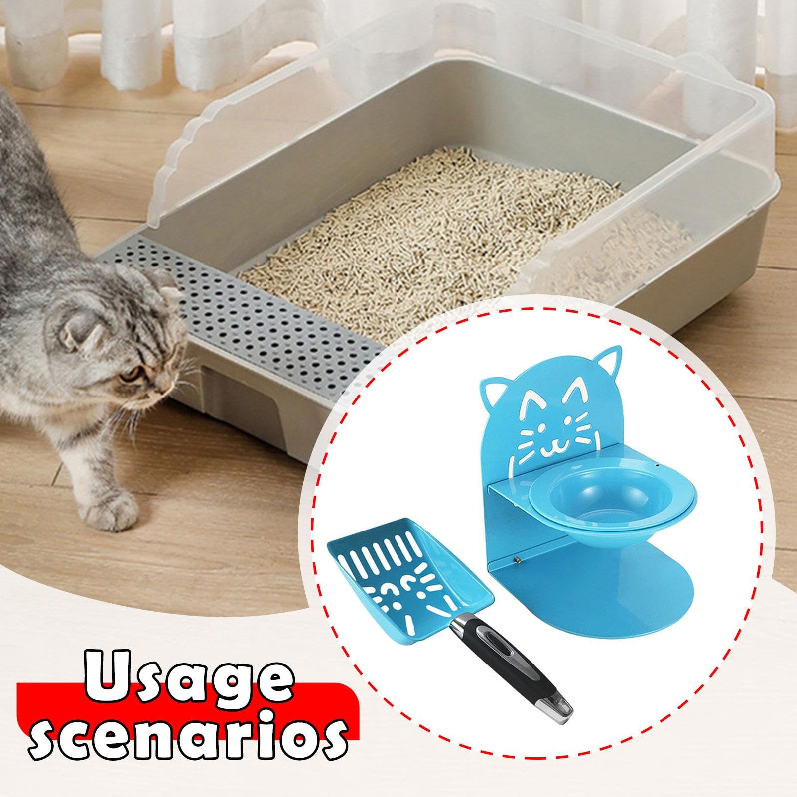 Pala para Arena de Gatos, Cuenco Alto para Gatos, Suministros Ergonómicos para Mascotas, Comedero Extraíble con Colador para Excrementos, Uso en Inter, Azul, Individual