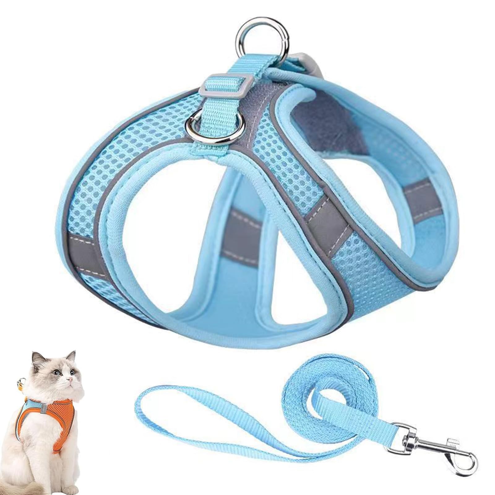Cat Harness Design for Outdoor Cats, Cat Explorer Harness, Adjustable Soft Mesh Vest with Reflective Safety Strips, Escape Proof, Easy to Wear Cats (F,XXS)