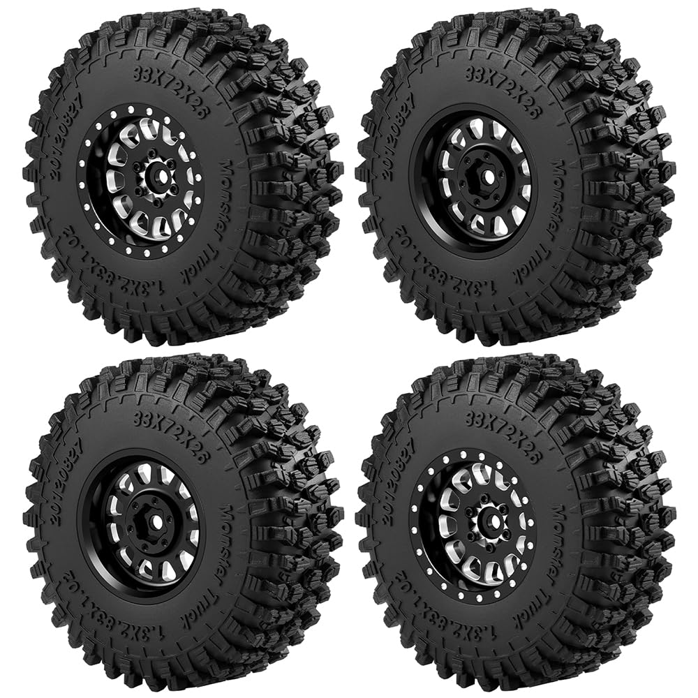 MORLORDY 1.3" RC Wheels & Tires Set - 72mm Mud Tyres and Beadlock Wheels for 1/18 TRX4M TRX4M Bronco Defender K10 F150 FMS FCX18 LC80 and 1/24 SCX24 RC Car Truck Upgrade Parts (Style B - Black) - 5