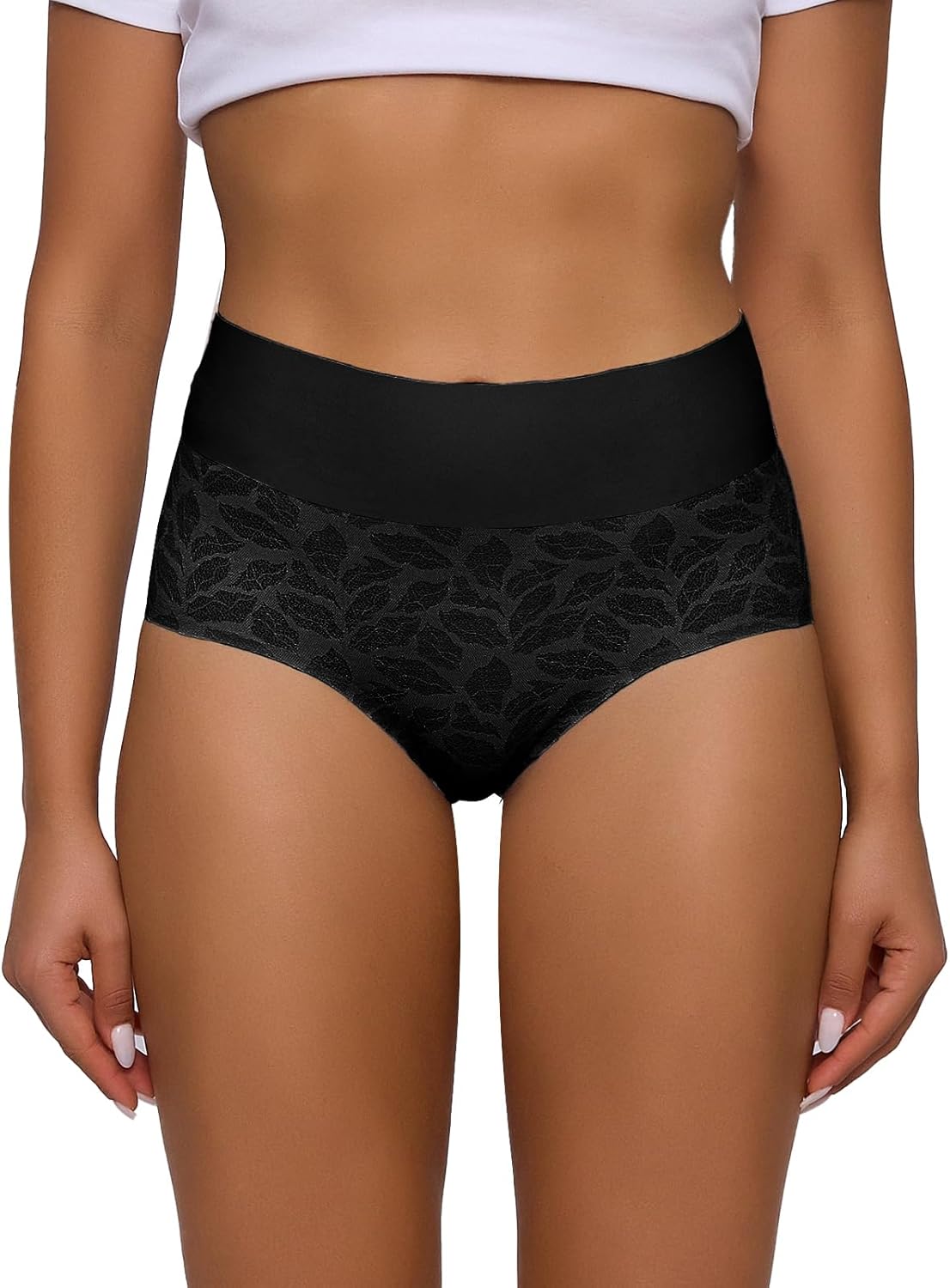 FallSweet Seamless High Waisted Lace Underwear No Show Panties Sexy Smooth Wide Band Briefs Pack - Image 2