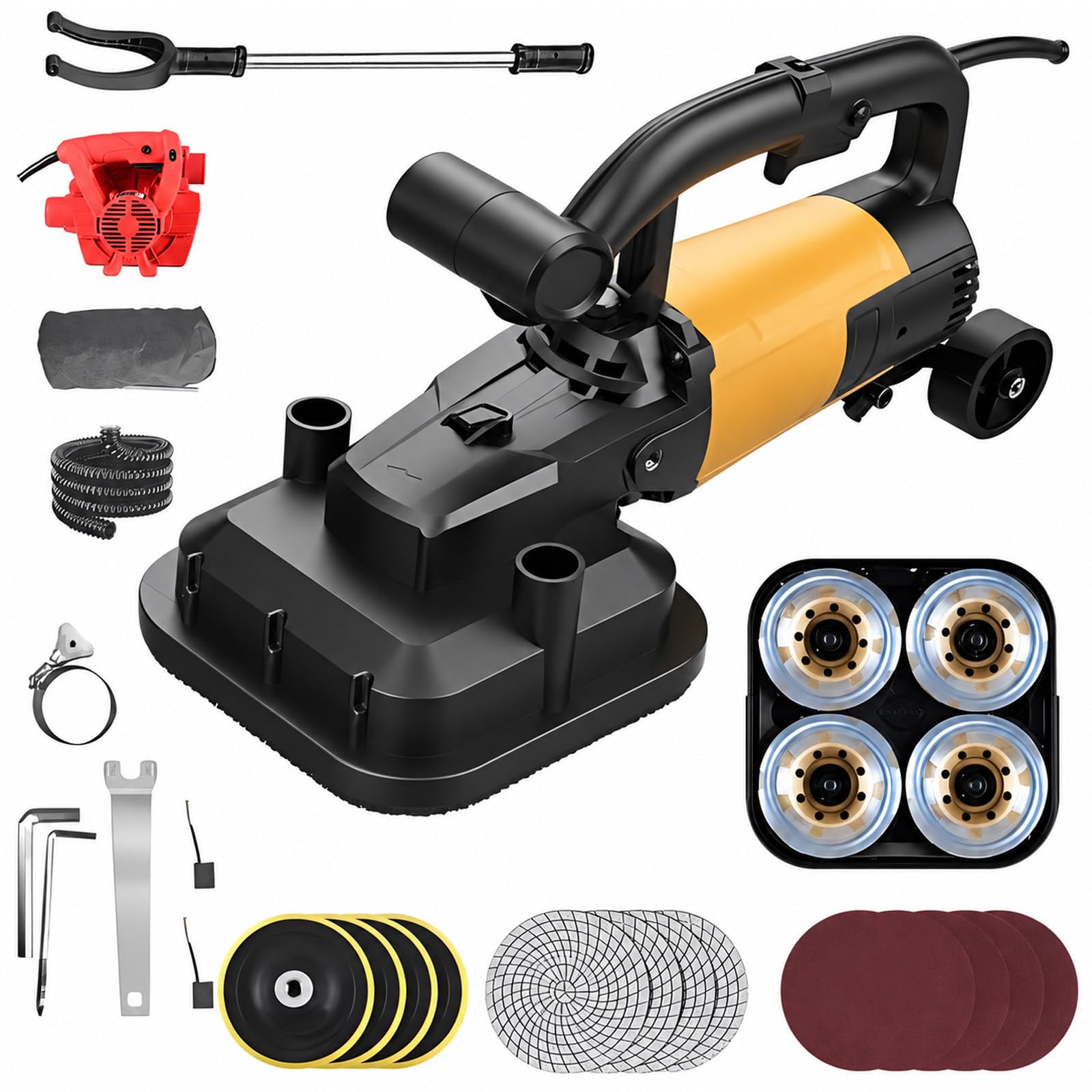 vnmudzeo 4-Head Concrete Floor Grinder Set,6-Speed Adjusted,3800W Heavy-Duty Stone Sanding Machine,for Residential Commercial Shop Retail Store Kit2