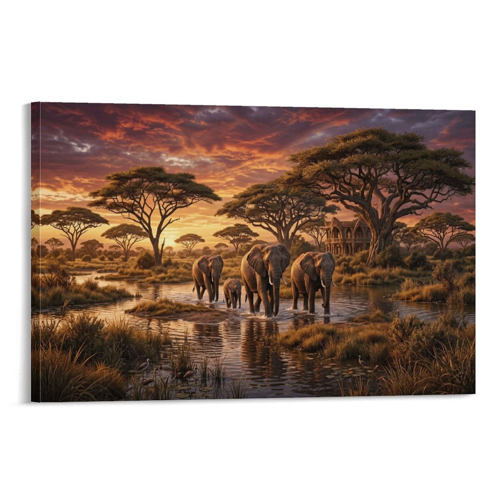 XPASHIQWC Elephant Wall Decor Poster African Savanna Sunset Canvas Prints Picture Modern Canvas Wall Art Picture Wall Hanging for Bathroom Wall Decor 20x30inch(50x75cm)