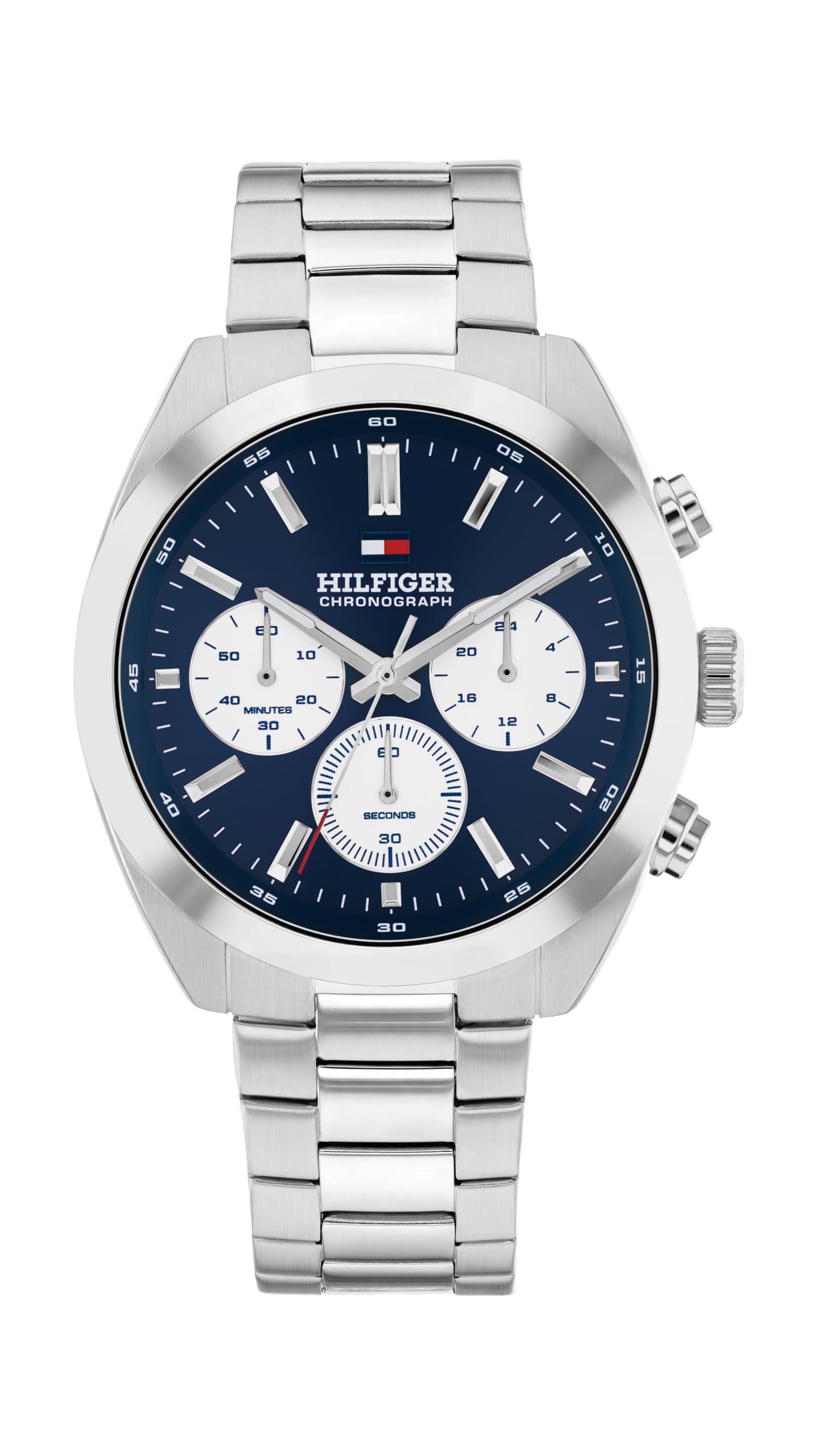 Tommy Hilfiger Men's Silver Blue Dial Chronograph Chain-Link Watch