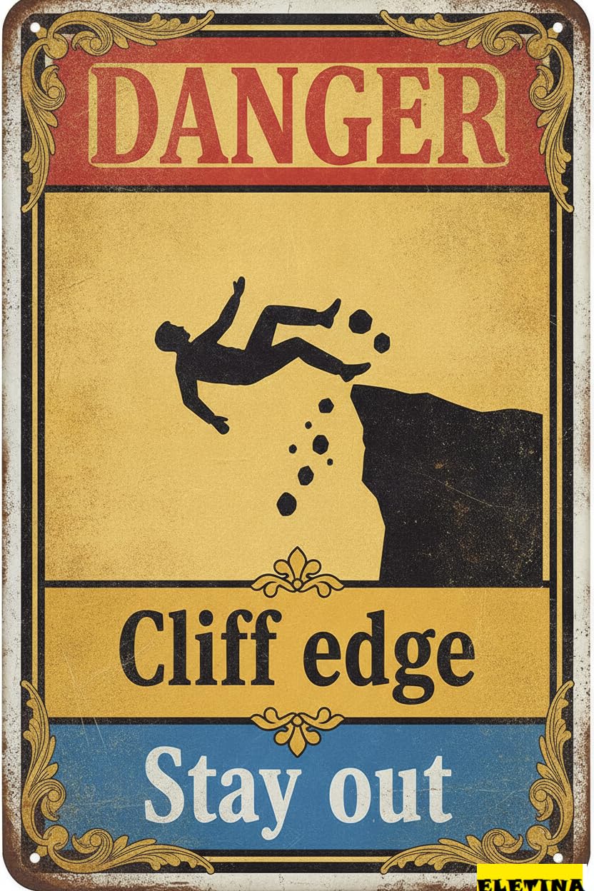 Tin Sign for Man Cave Danger Cliff Edgee - Stay Out Metal Tin E - 8x12 Inch - Safety, Warning, Notice, Quarry Private Property Decorative