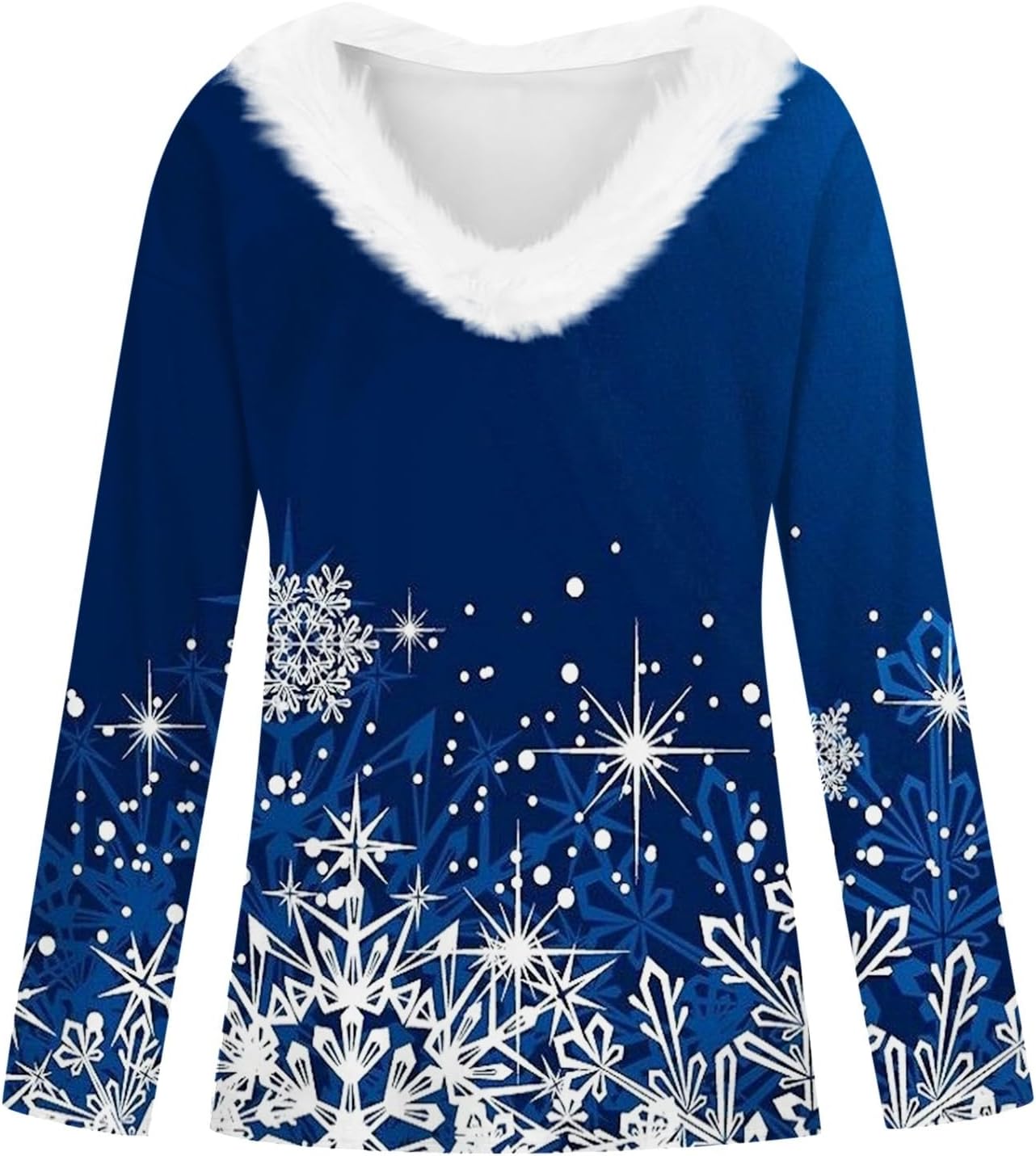 Christmas Tops for Women 3/4 Sleeve Faux Fur Trim V Neck Dressy Blouses Cute Snowflake Print Tops Crew Neck Blouse 2025 - Image 4