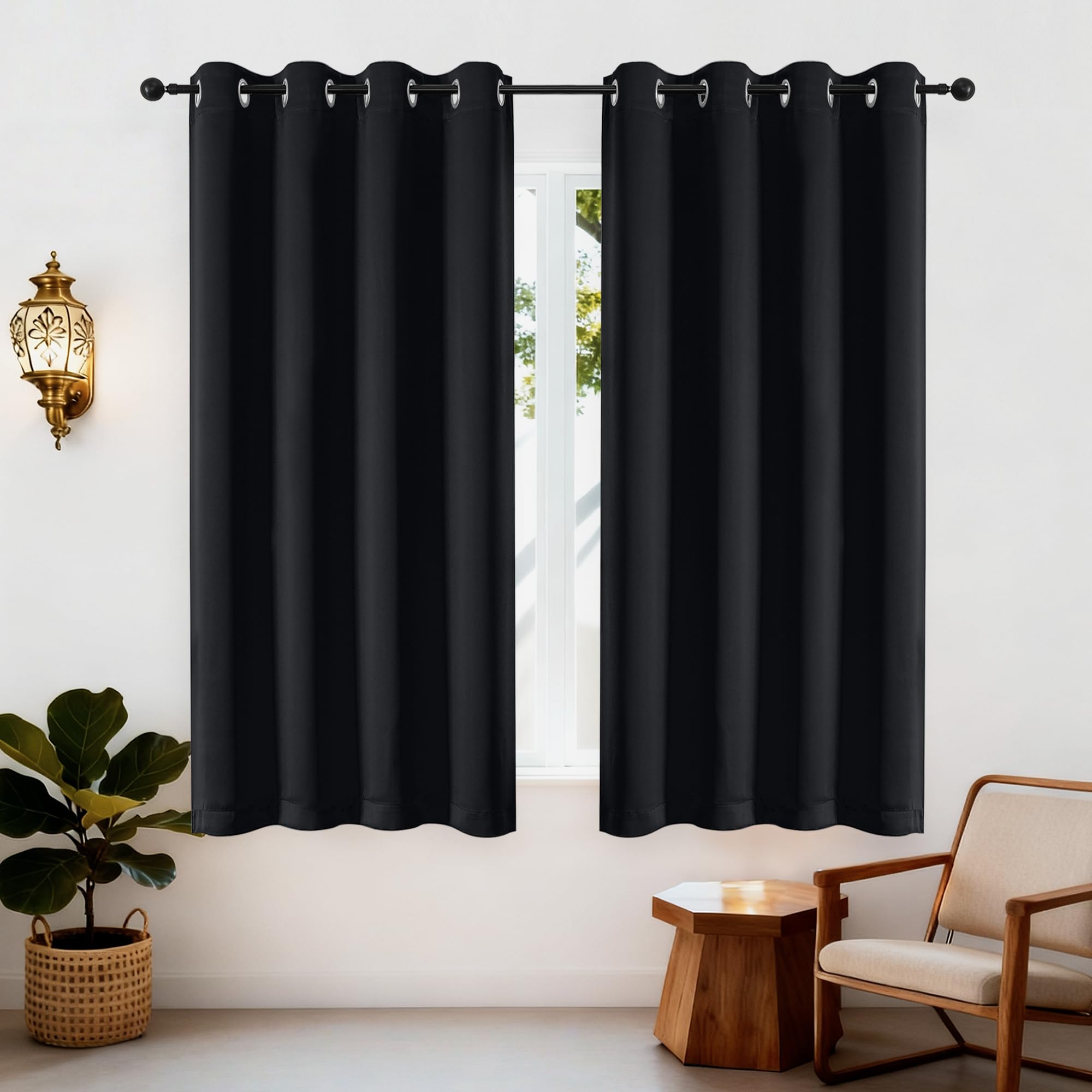 Simplebrand Ava Blackout Eyelet Curtains for Living Room 175 cm Length 2 Panels Set, Solid Thermal Insulated Energy Saving Grommet Window Treatment Halloween Blackout Drapes, W 140 cm x L 175 cm