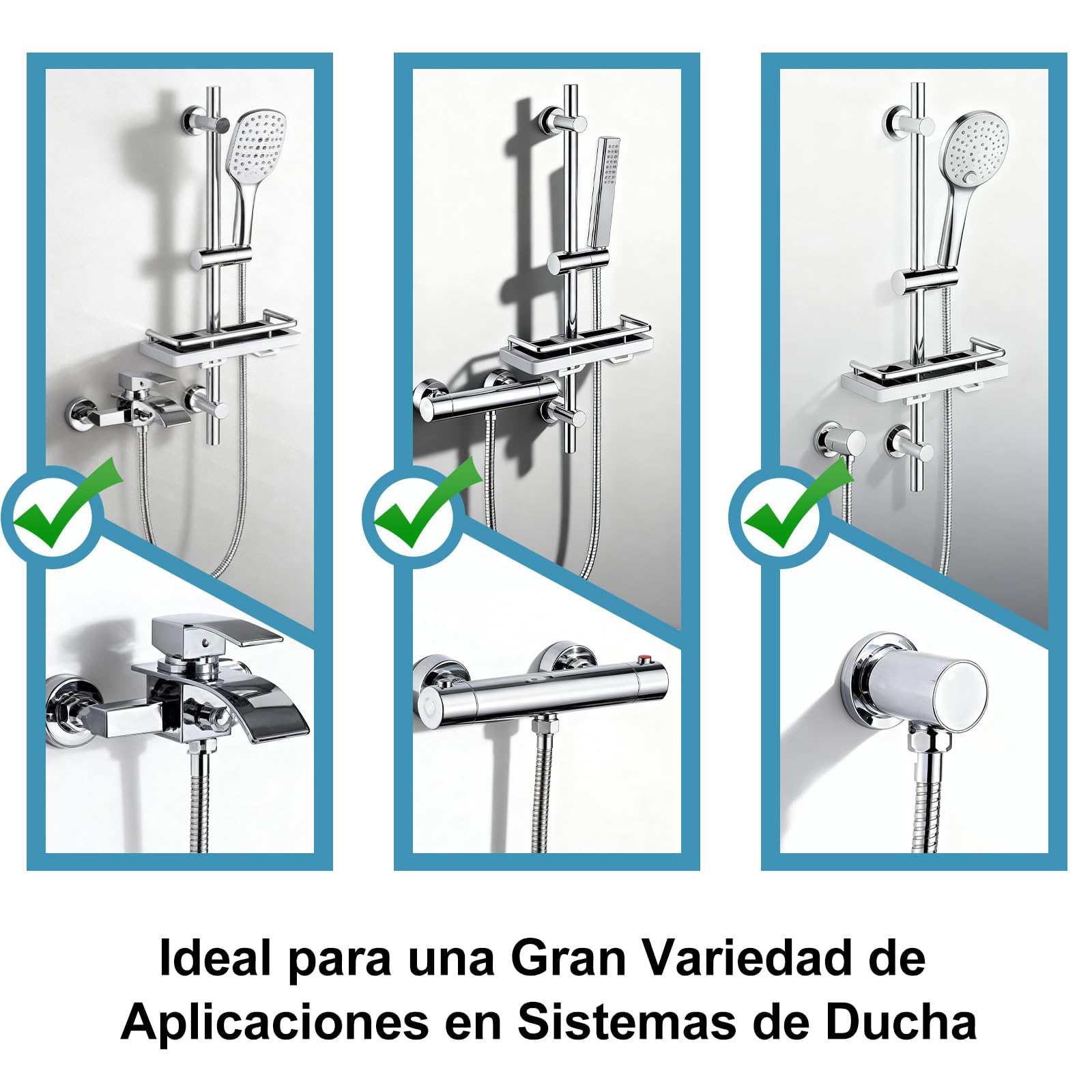 OFFO Barra de Ducha 100cm,Distancia Regulable de 64 a 93cm,con Soporte Alcachofa Ducha,Recambio Barra Ducha,Aspecto de Acero Inoxidable