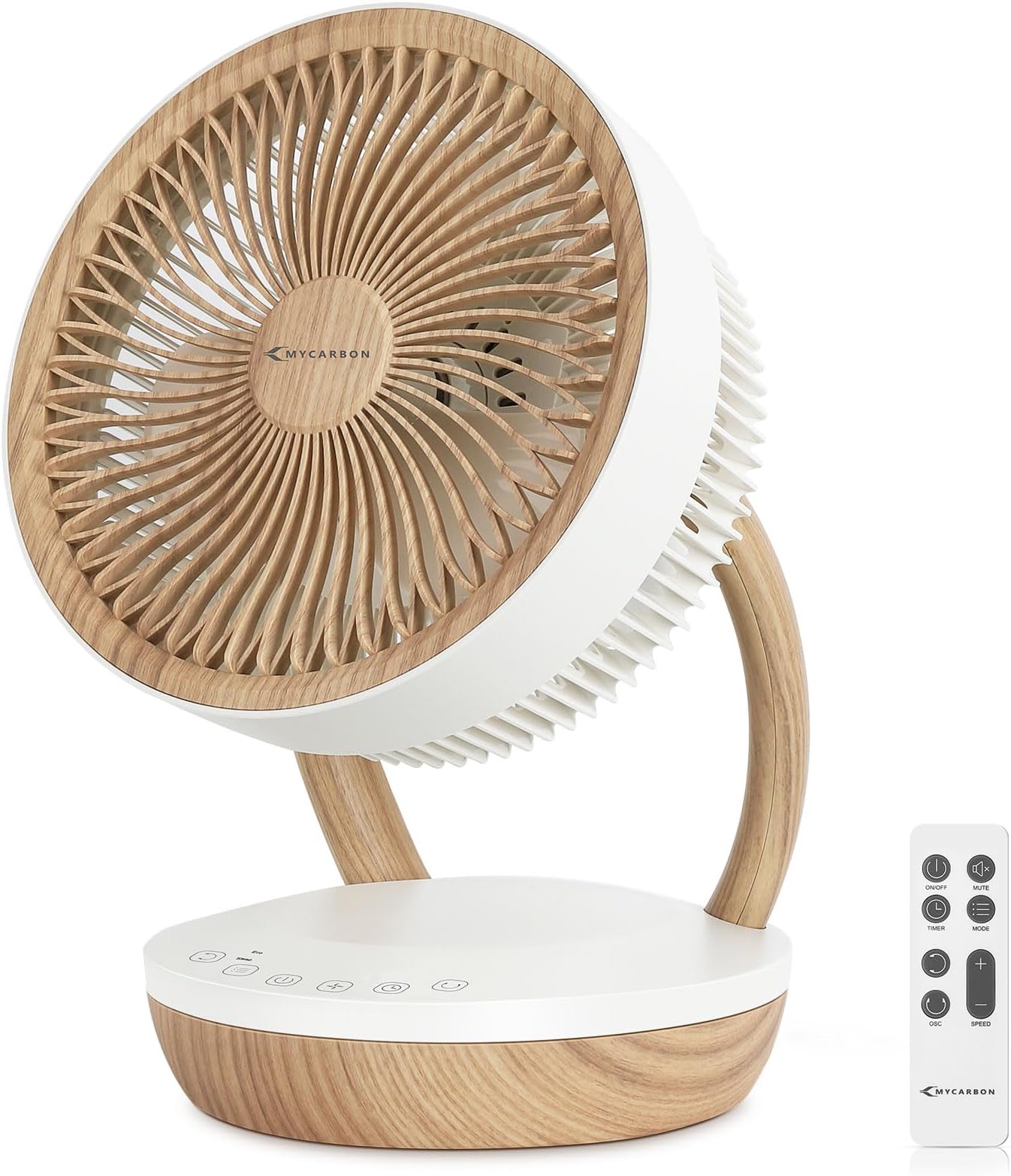 MYCARBON Quiet Fan Cooling Desk Air Circulator, 20dB Silent Fan for Bedroom Home Use, DC Motor, Powerful, Energy Efficient, 3D Oscillating, ECO/Sleep Mode, 8 Speeds, Timer, Remote Control