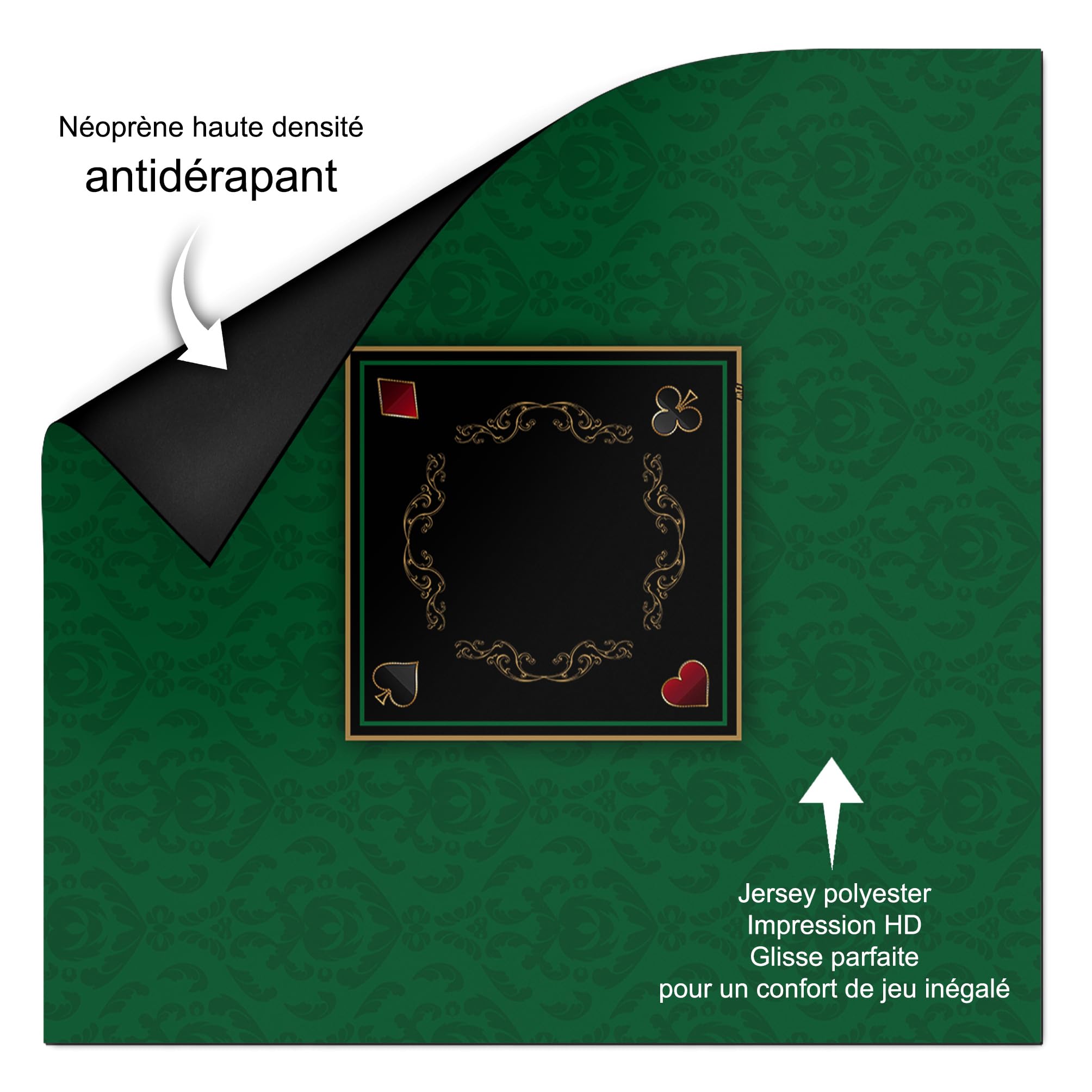 MTJ® Victorian Prestige mata do pokera - powierzchnia dżersejowa, antypoślizgowa, wyprodukowana we Francji (zielony, kwadratowy wolnostojący 100 x 100 cm)